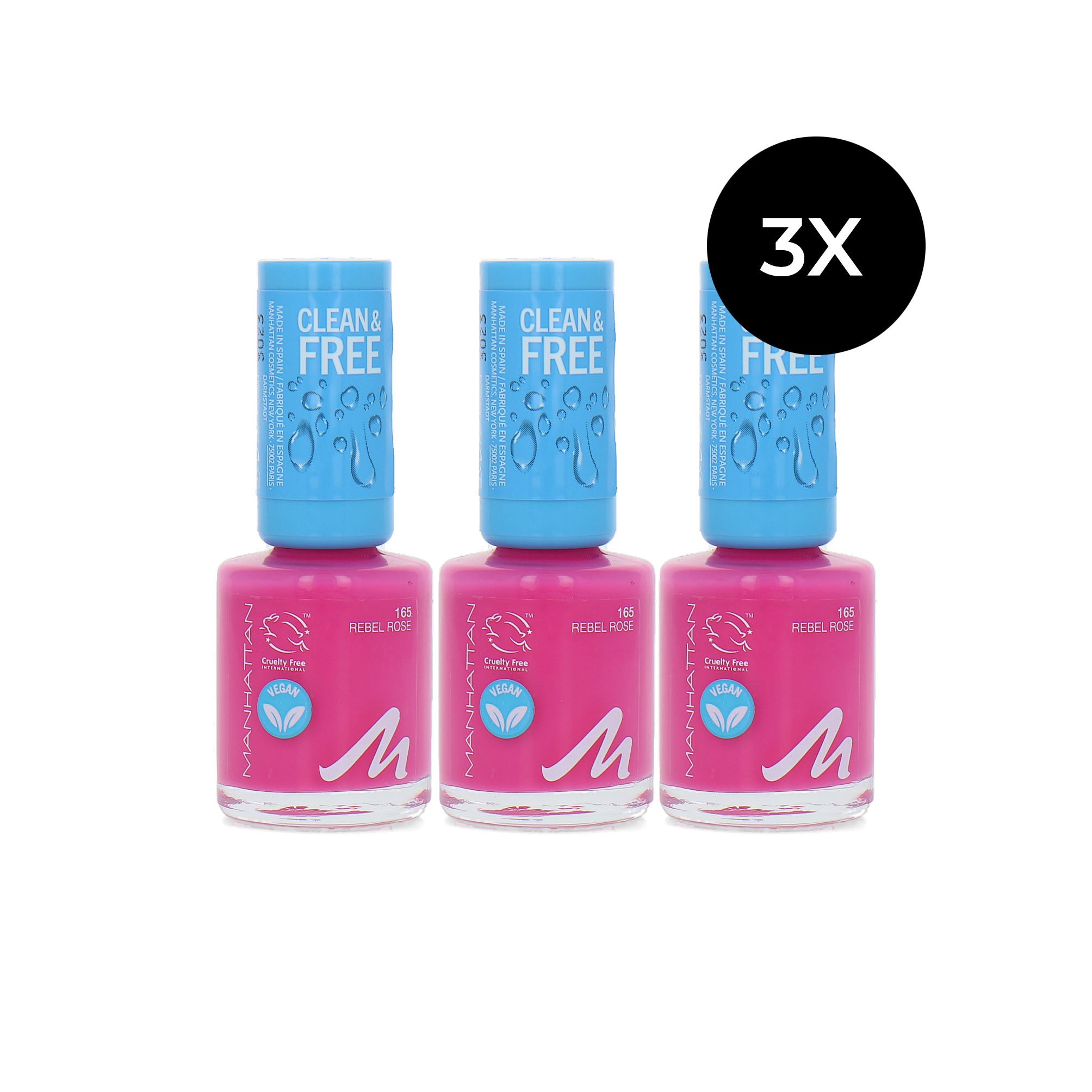 Manhattan Clean & Free Nagellack - 165 Rebel Rose (3er Set)