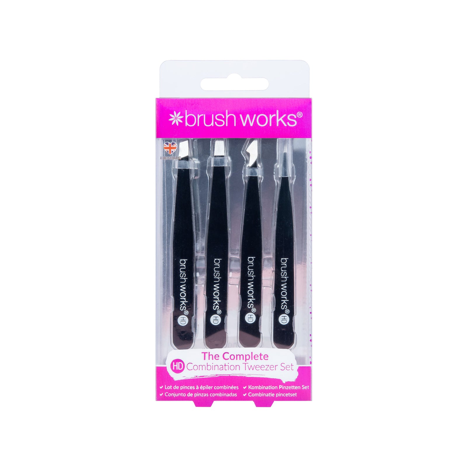 Brushworks HD 4 Piece Combination Pincet Set - Black