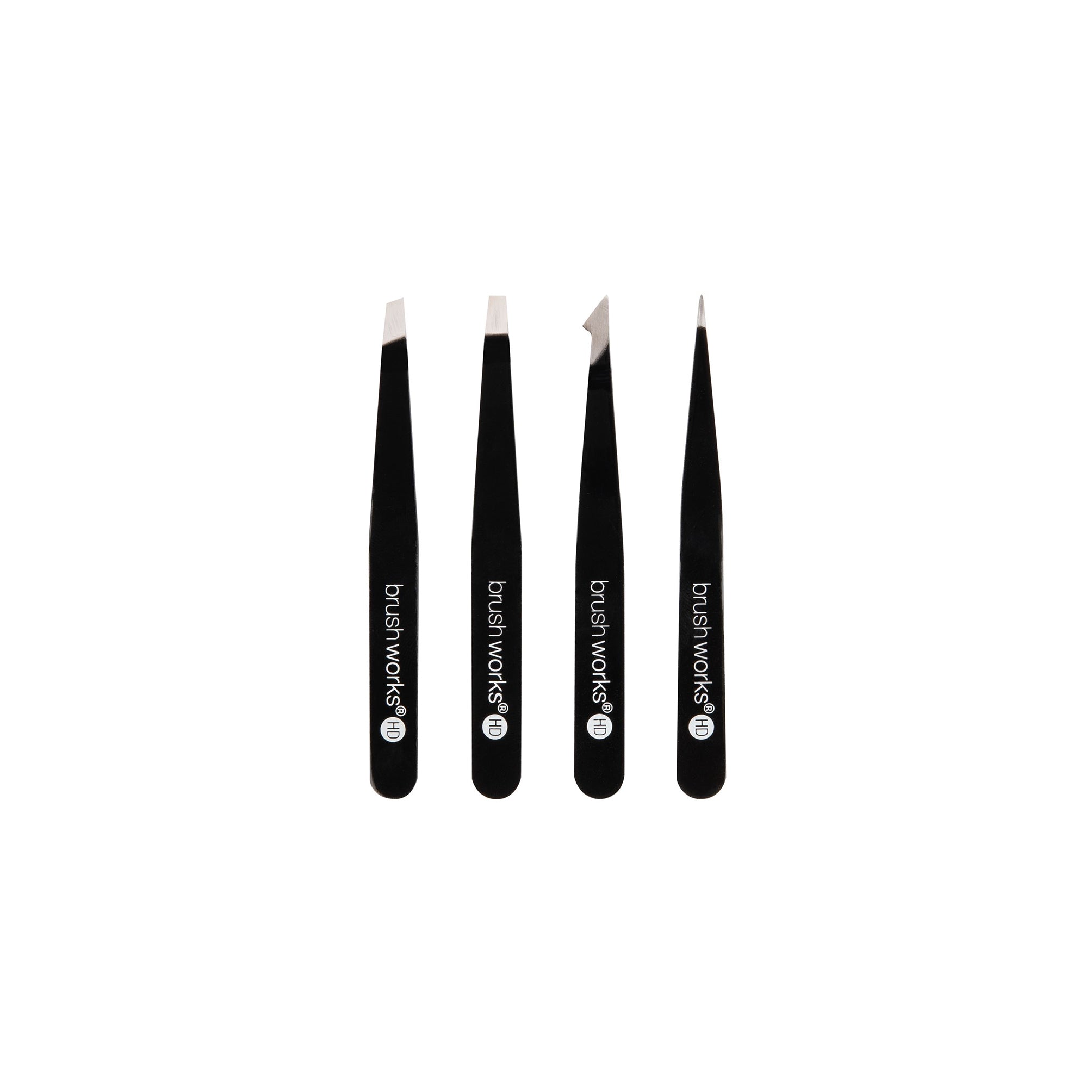 Brushworks HD 4 Piece Combination Pincet Set - Black