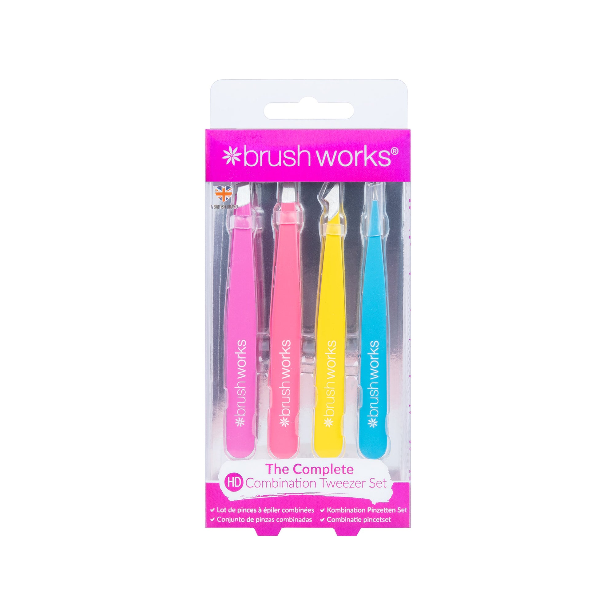 Brushworks HD 4 Piece Combination Pincet Set - Neon