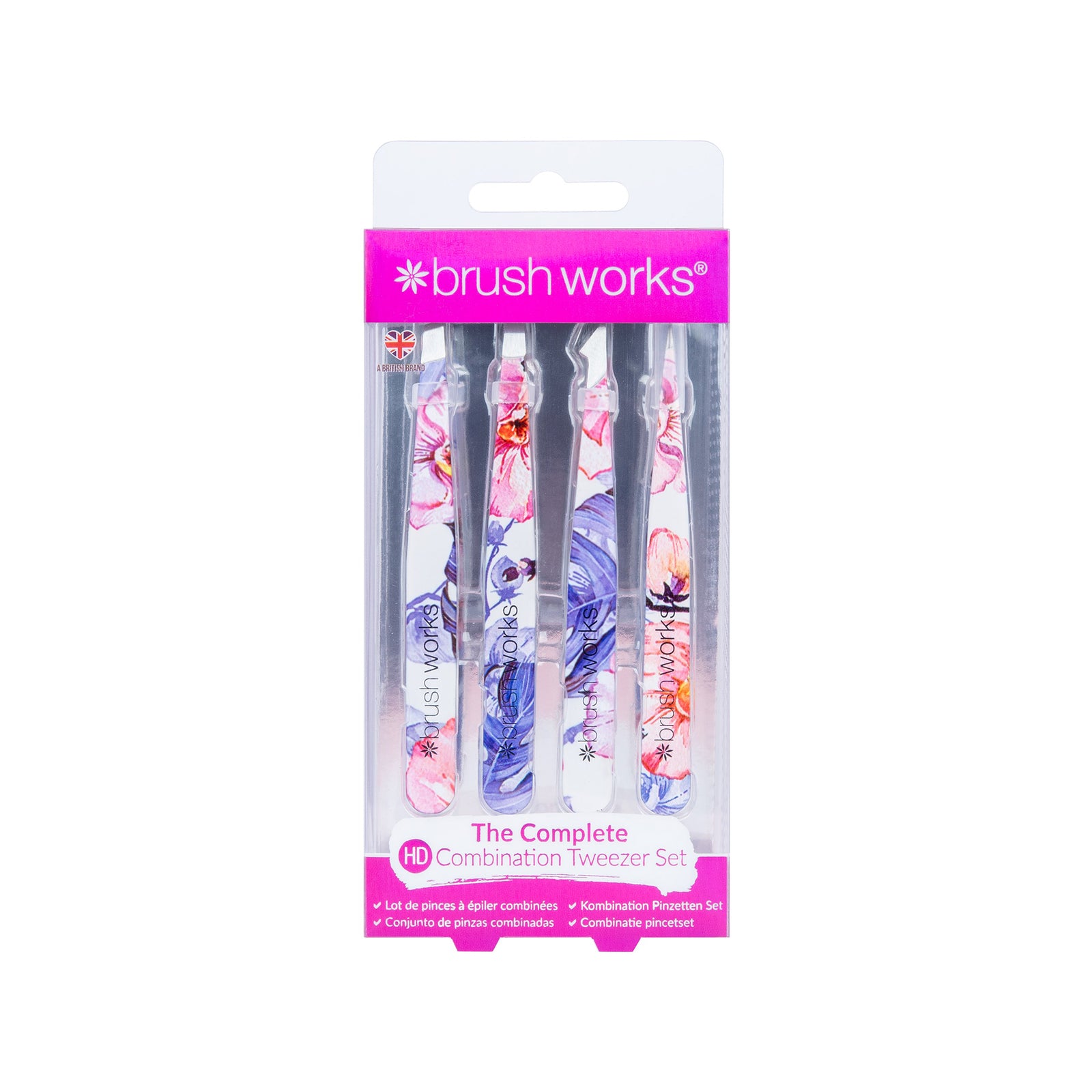 Brushworks HD 4 Piece Combination Pincet Set - Floral