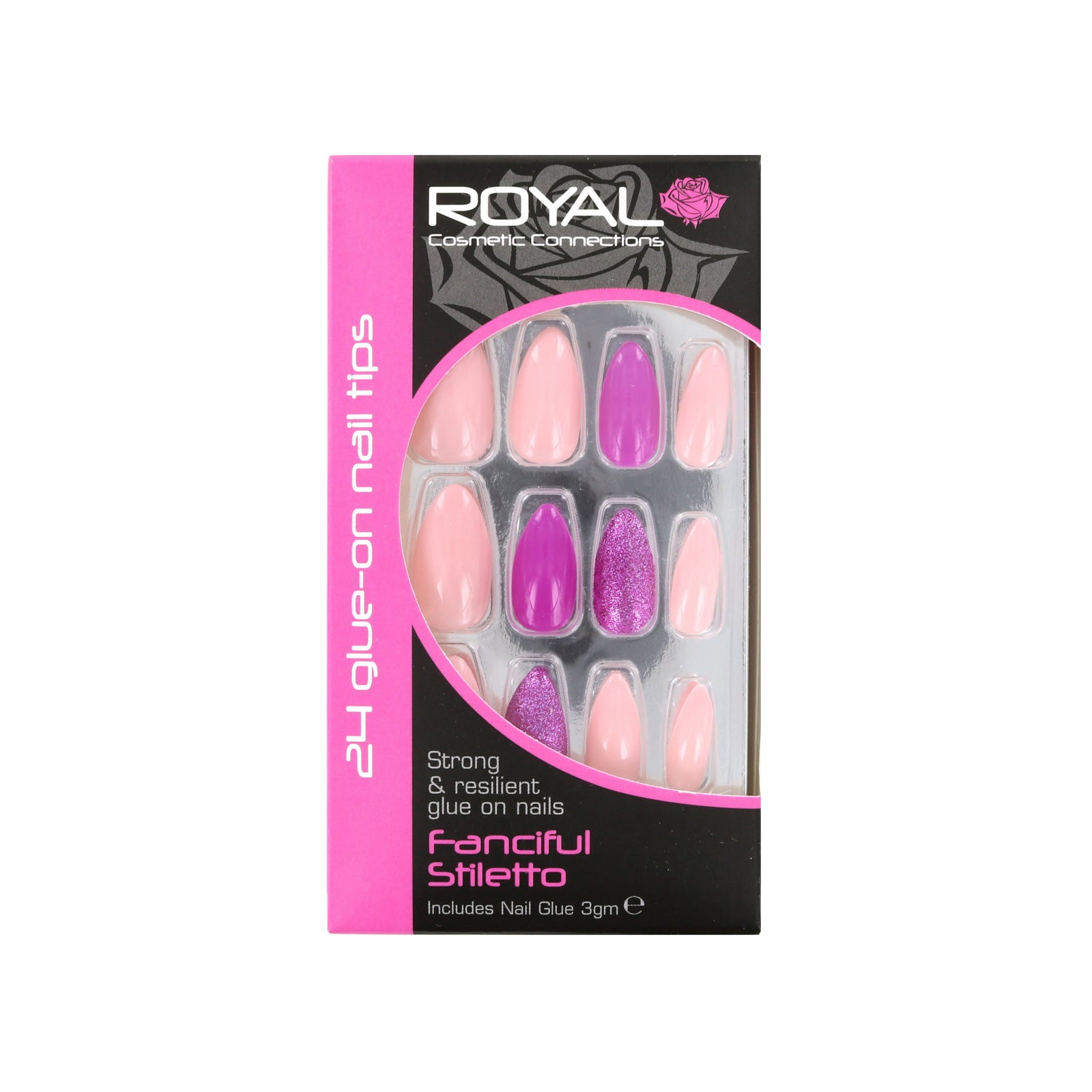 Royal 24 Stiletto Glue-On Nail Tips - Fanciful (met nagellijm)