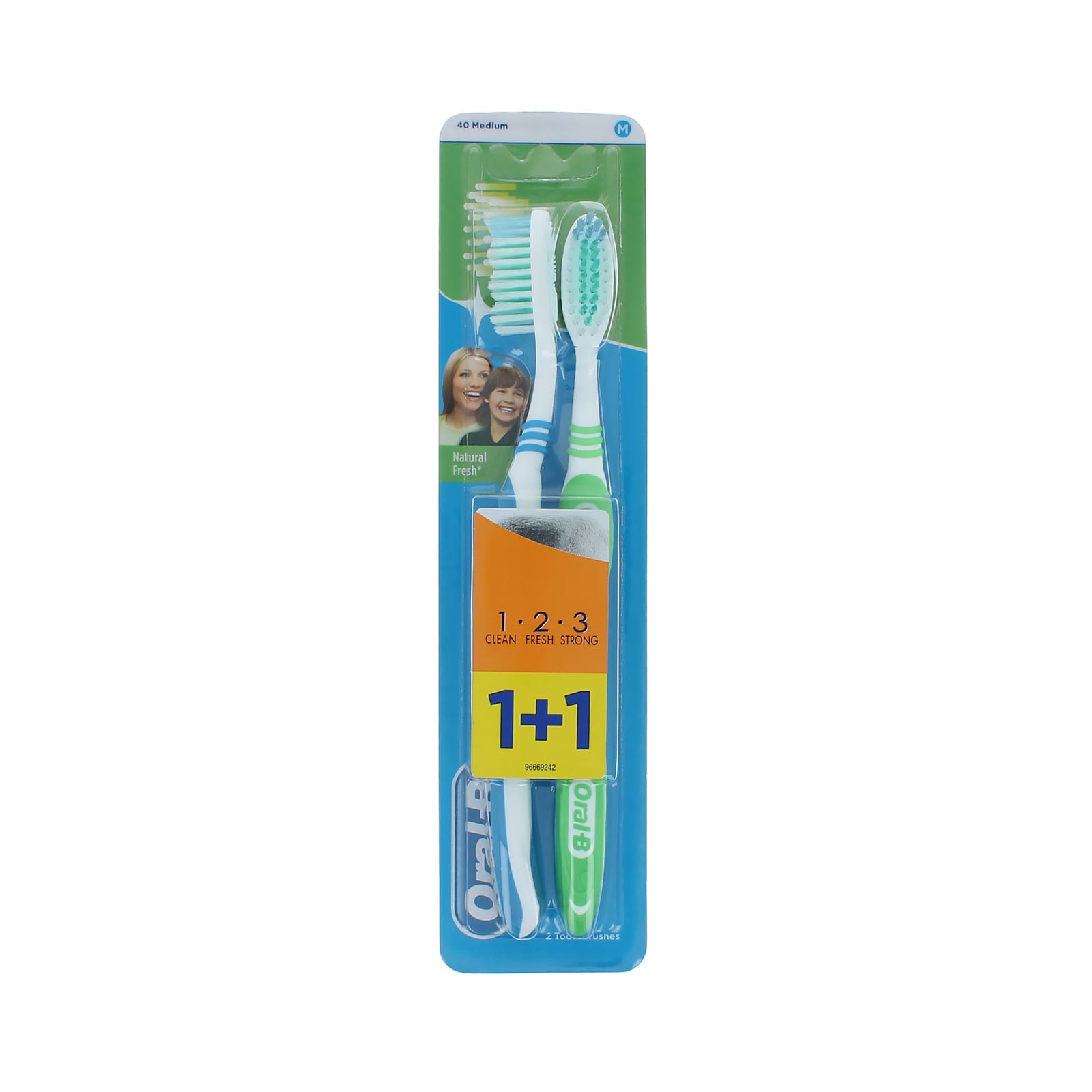 Oral-B 1.2.3 Natural Fresh Duo Pack Tandenborstel - 40 Medium Blue-Green