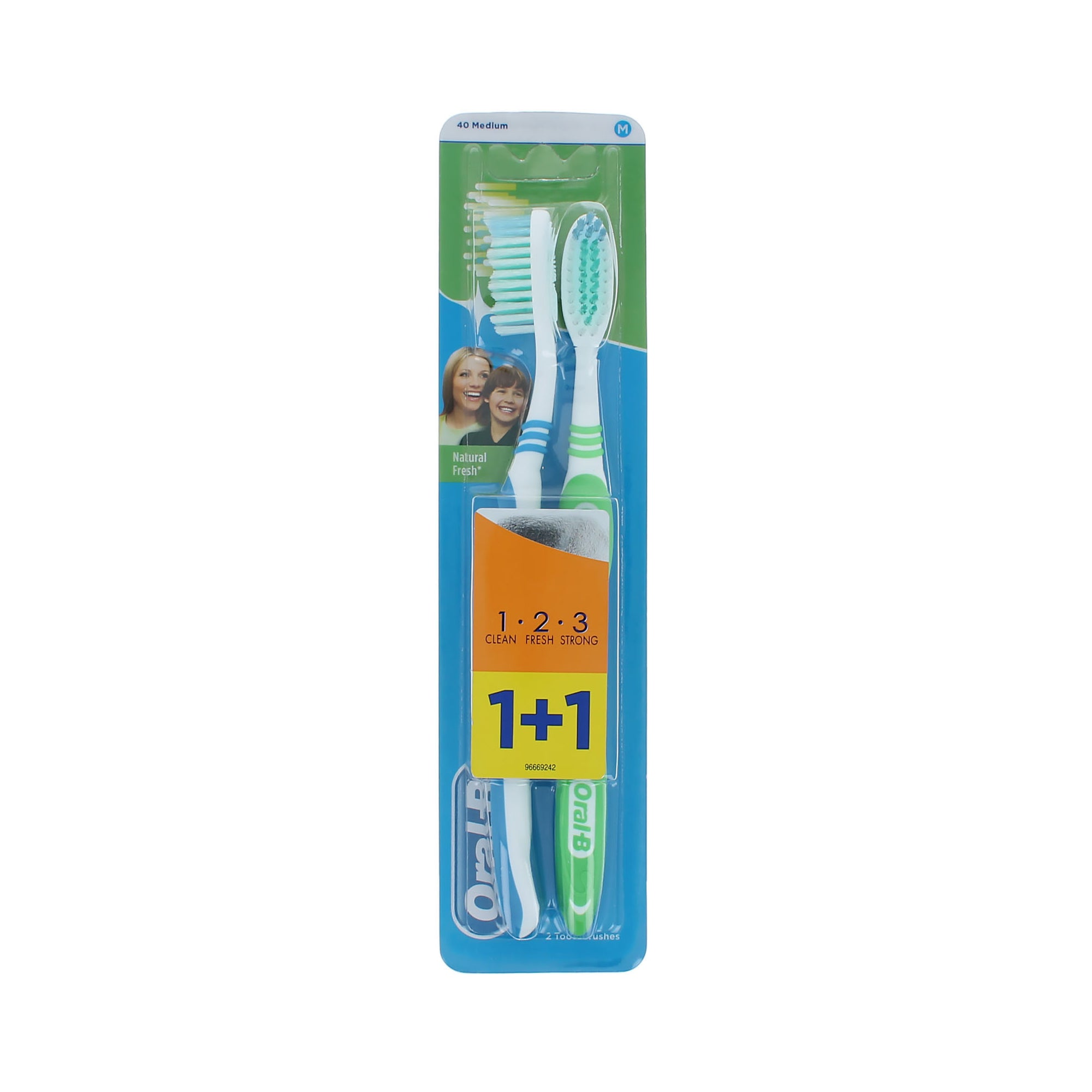Oral-B 1.2.3 Natural Fresh Duo Pack Zahnbürste - 40 Medium Blue-Green