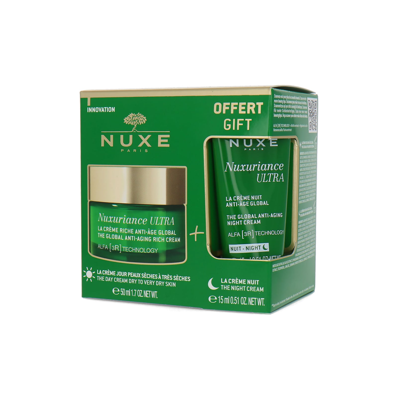 Nuxe Nuxuriance Ultra Global Anti-Aging Cream cadeauset - daycream 50 ml + night cream 15 ml (voor droge tot zeer droge huid)
