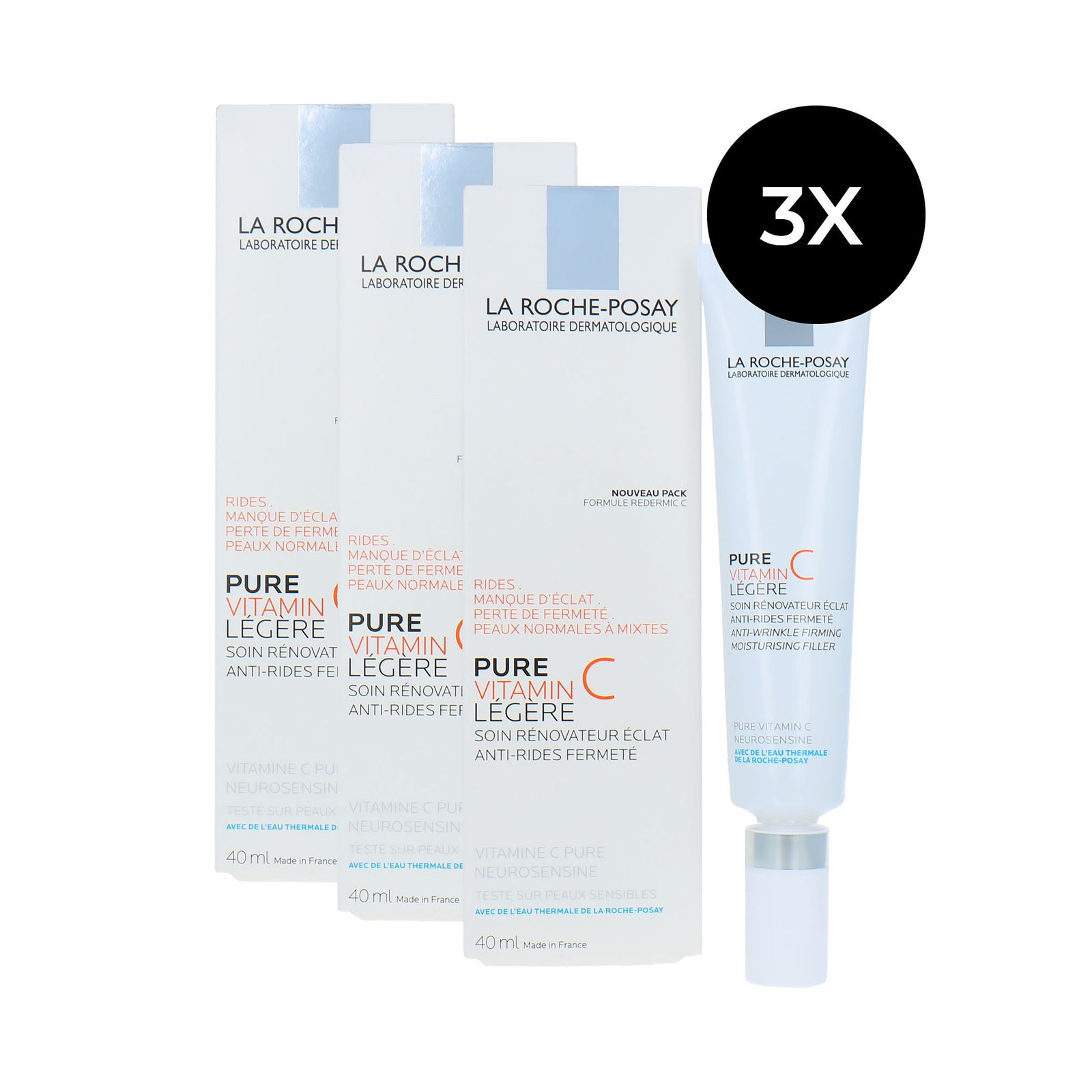 La Roche-Posay Pure Vitamin C Light Moisturising Filler - 3 x 40 ml