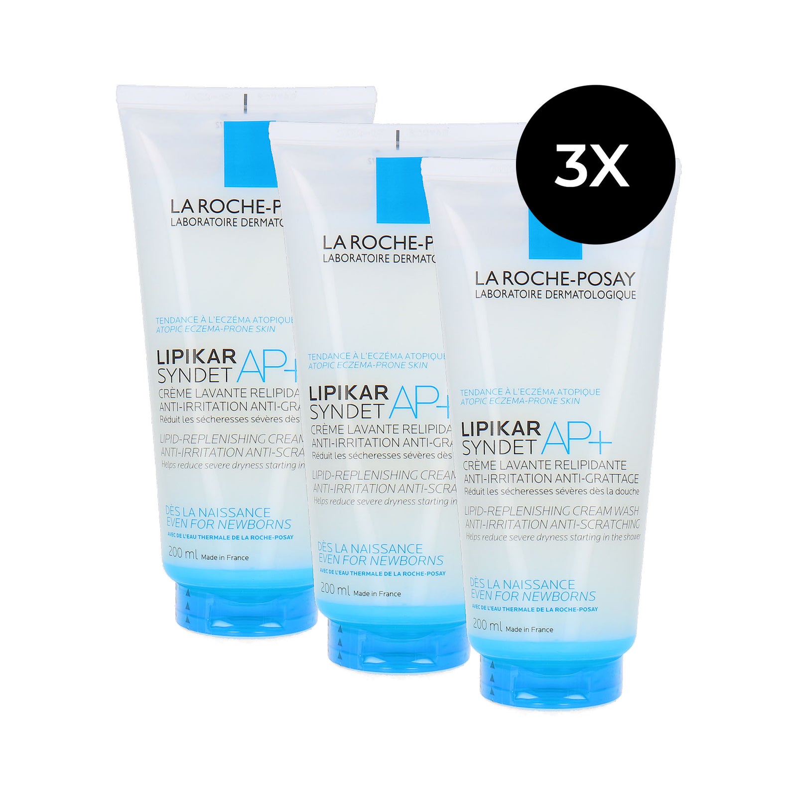 La Roche-Posay Lipikar AP+ Syndet Cream Wash - 3 x 200 ml (Für Juckende und Gereizte Haut)