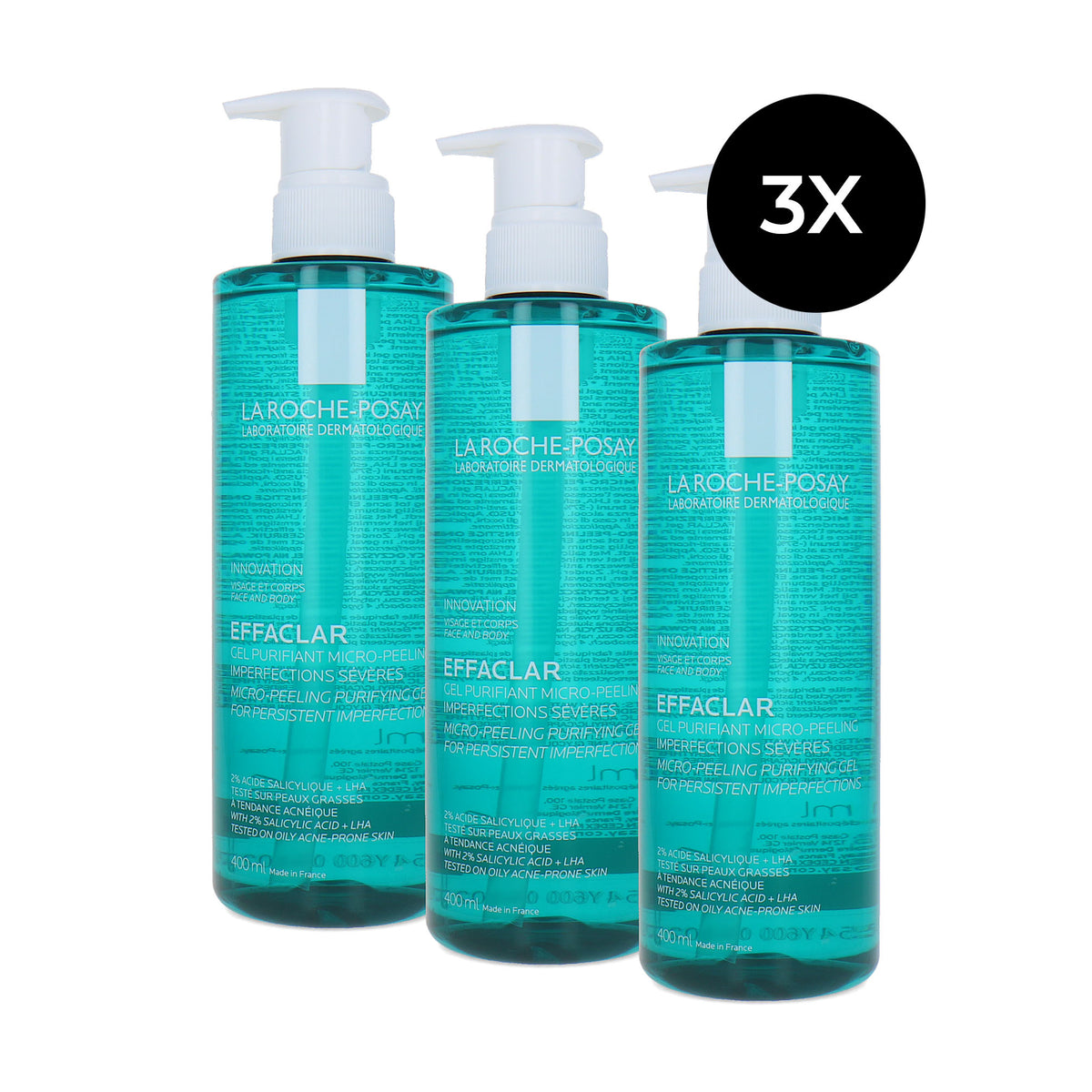 La Roche-Posay Effaclar Micro-Peeling Purifying Gel - 3 x 400 ml