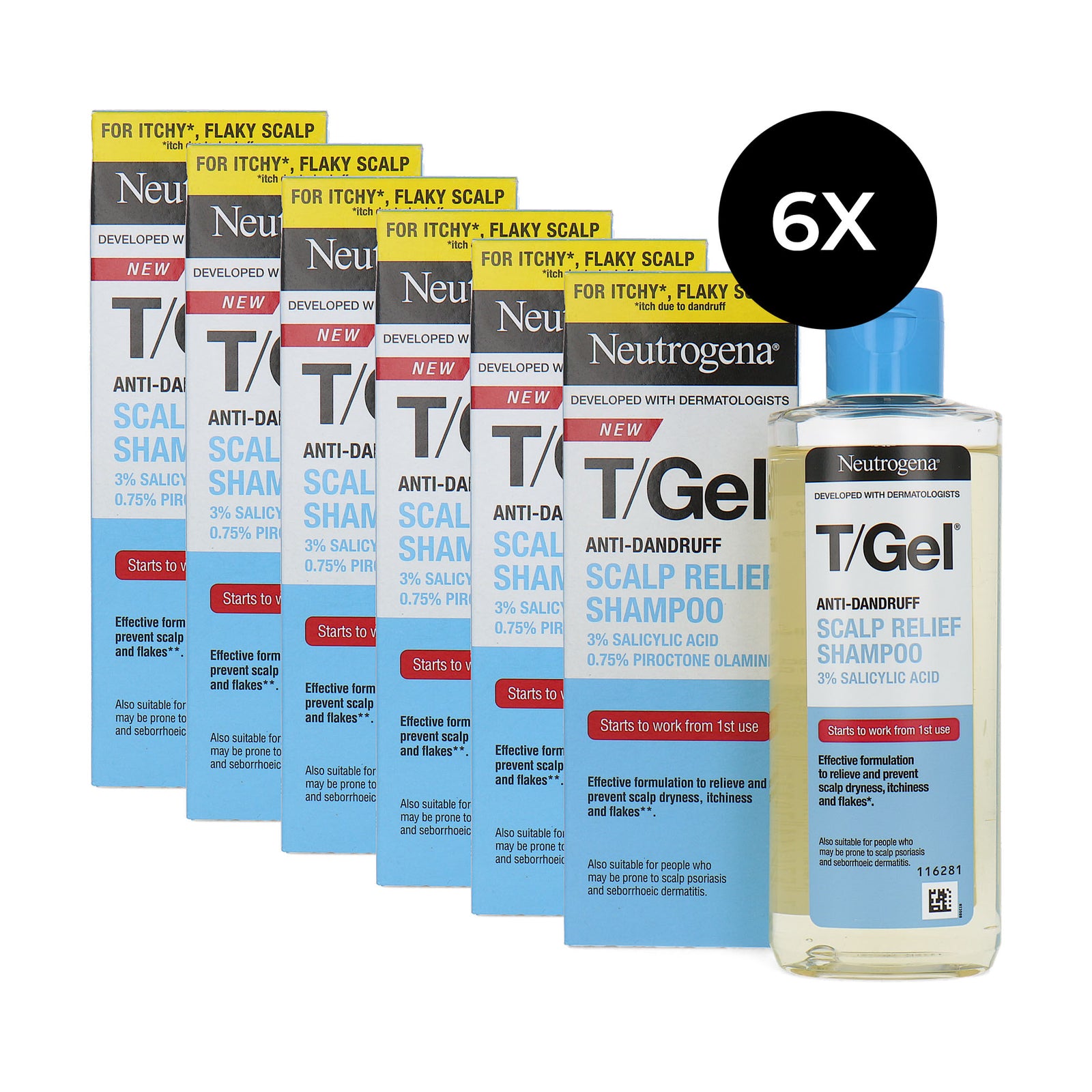 Neutrogena T/Gel Anti-Dandruff Scalp Relief Shampoo - 6 x 150 ml
