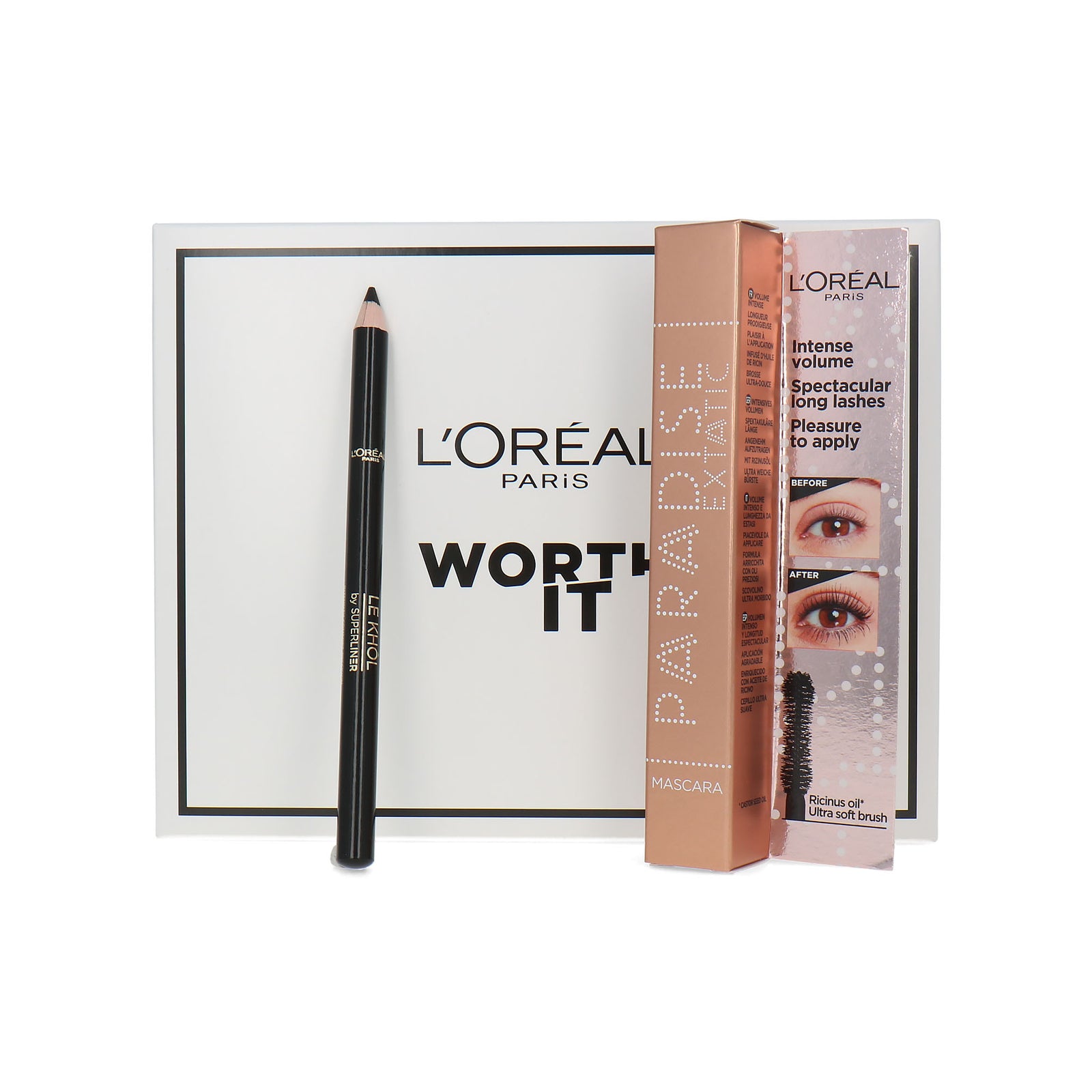 L'Oréal Worth It Mascara + Eyepencil Cadeauset - Paradise Extatic Mascara Black + 101 Midnight Black