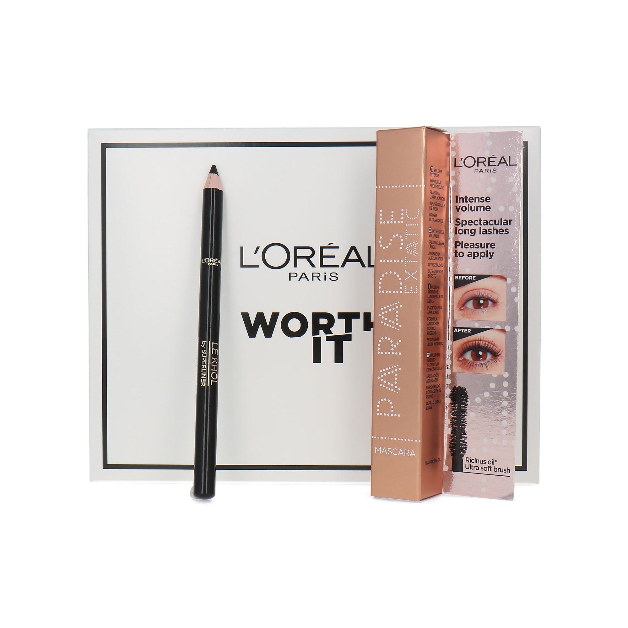 L'Oréal Worth It Mascara + Eyepencil Cadeauset - Paradise Extatic Mascara Black + 101 Midnight Black