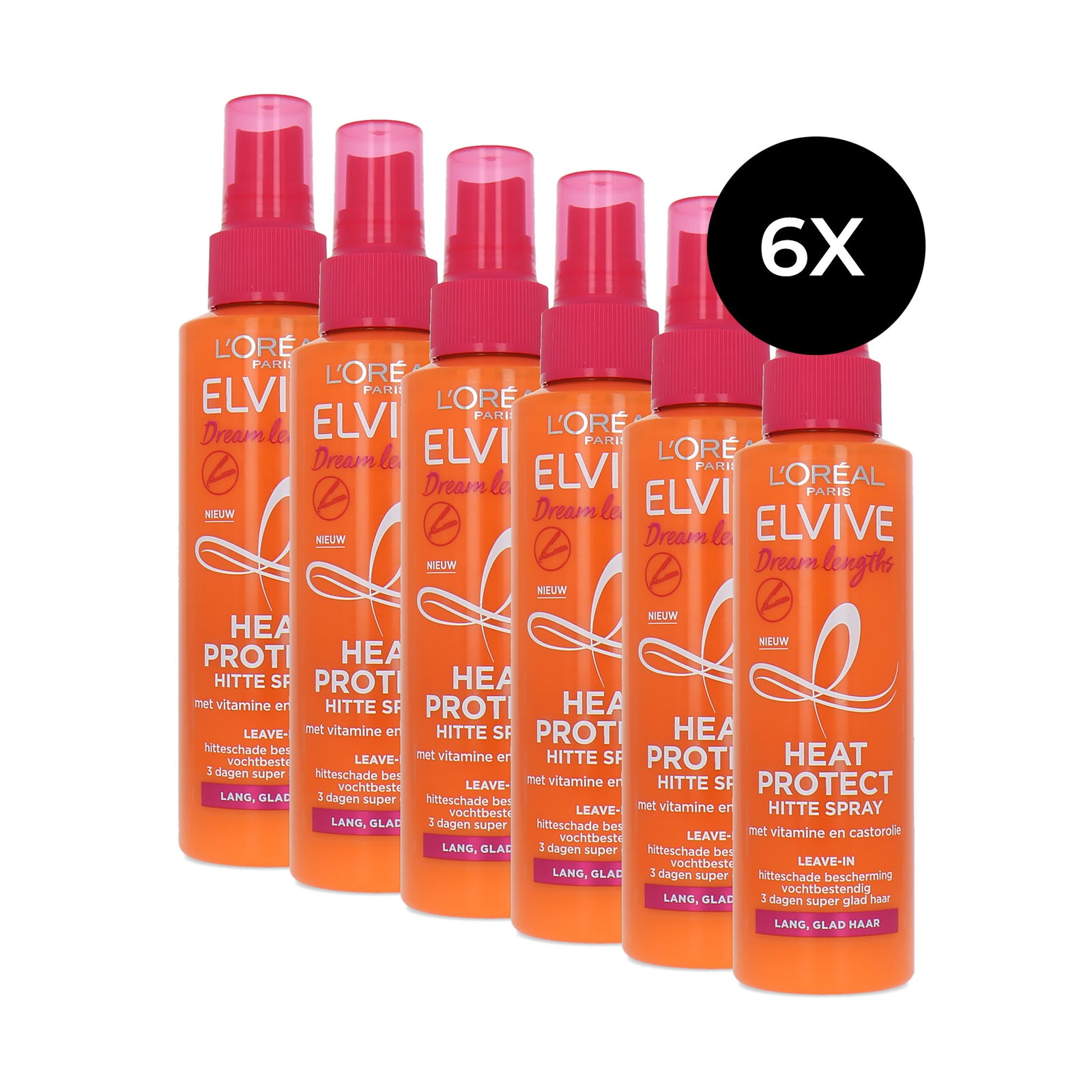 L'Oréal Elvive Dream Lengths Heat Protect Leave In Spray - 6 x 150 ml