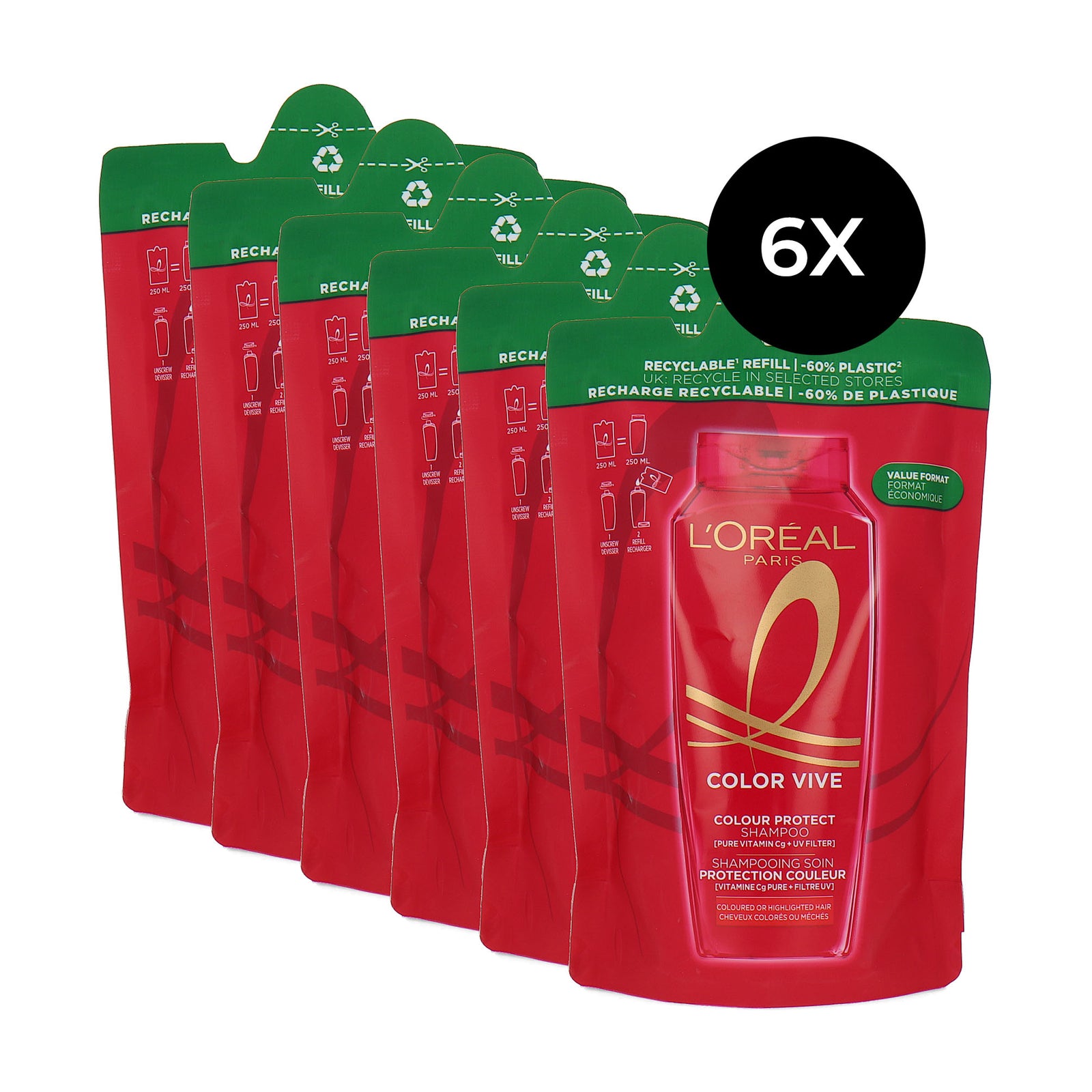 L'Oréal Color Vive Colour Protect Shampoo Refill - 6 x 250 ml