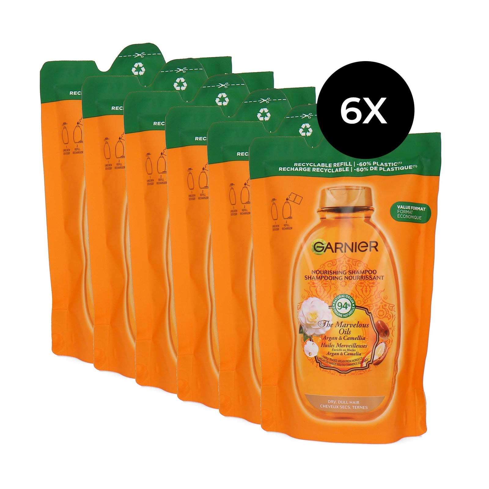 Garnier Loving Blends The Marvelous Oils Shampoo Refill - 6 x 250 ml
