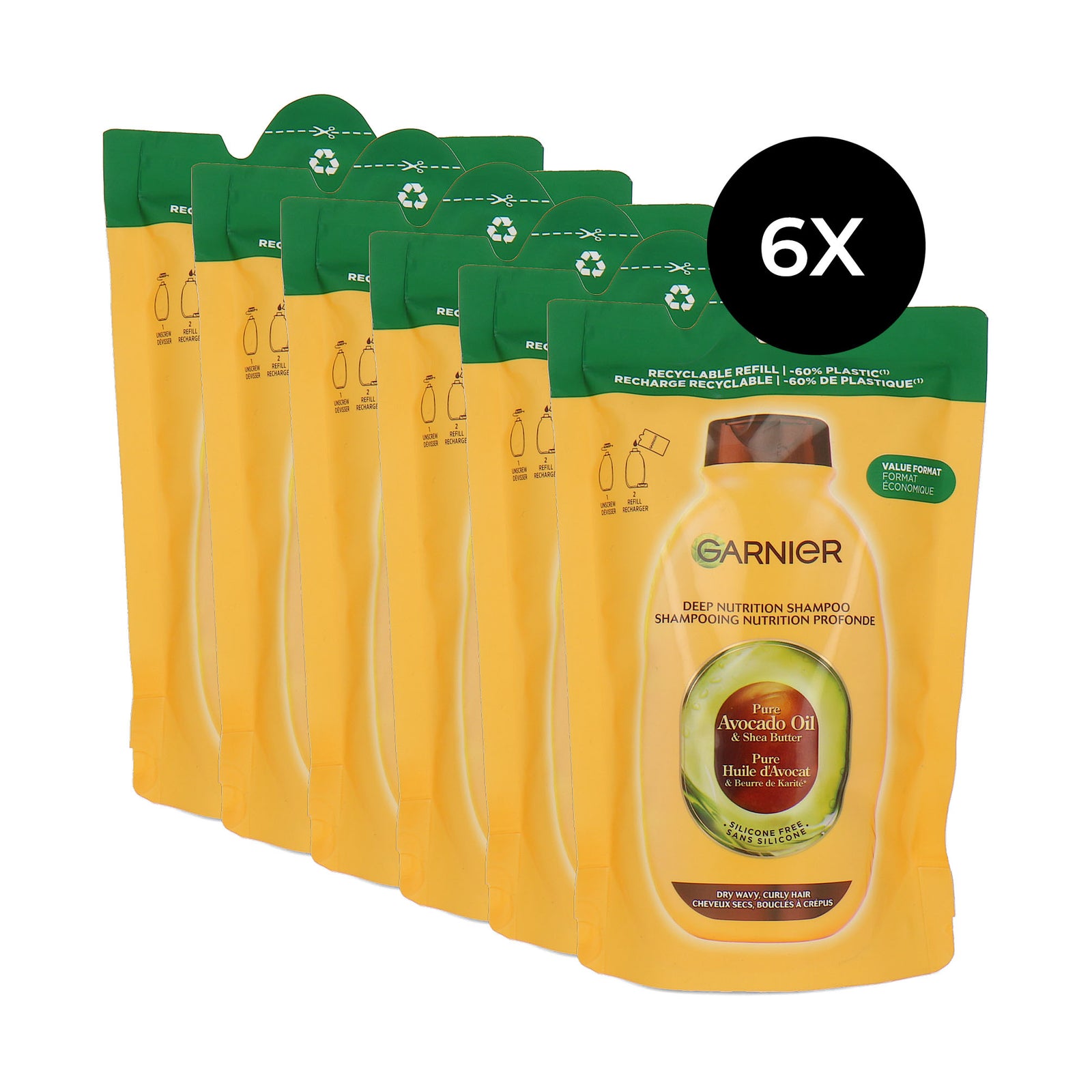 Garnier Loving Blends Avocado Oil & Shea Butter Shampoo Refill - 6 x 250 ml