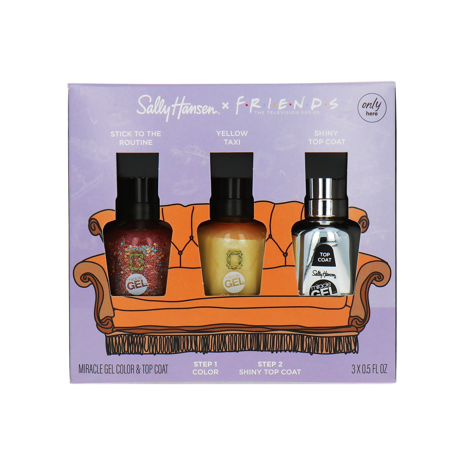 Sally Hansen X Friends Miracle Gel Cadeauset - Yellow Taxi-Stick To The Routine-Top Coat