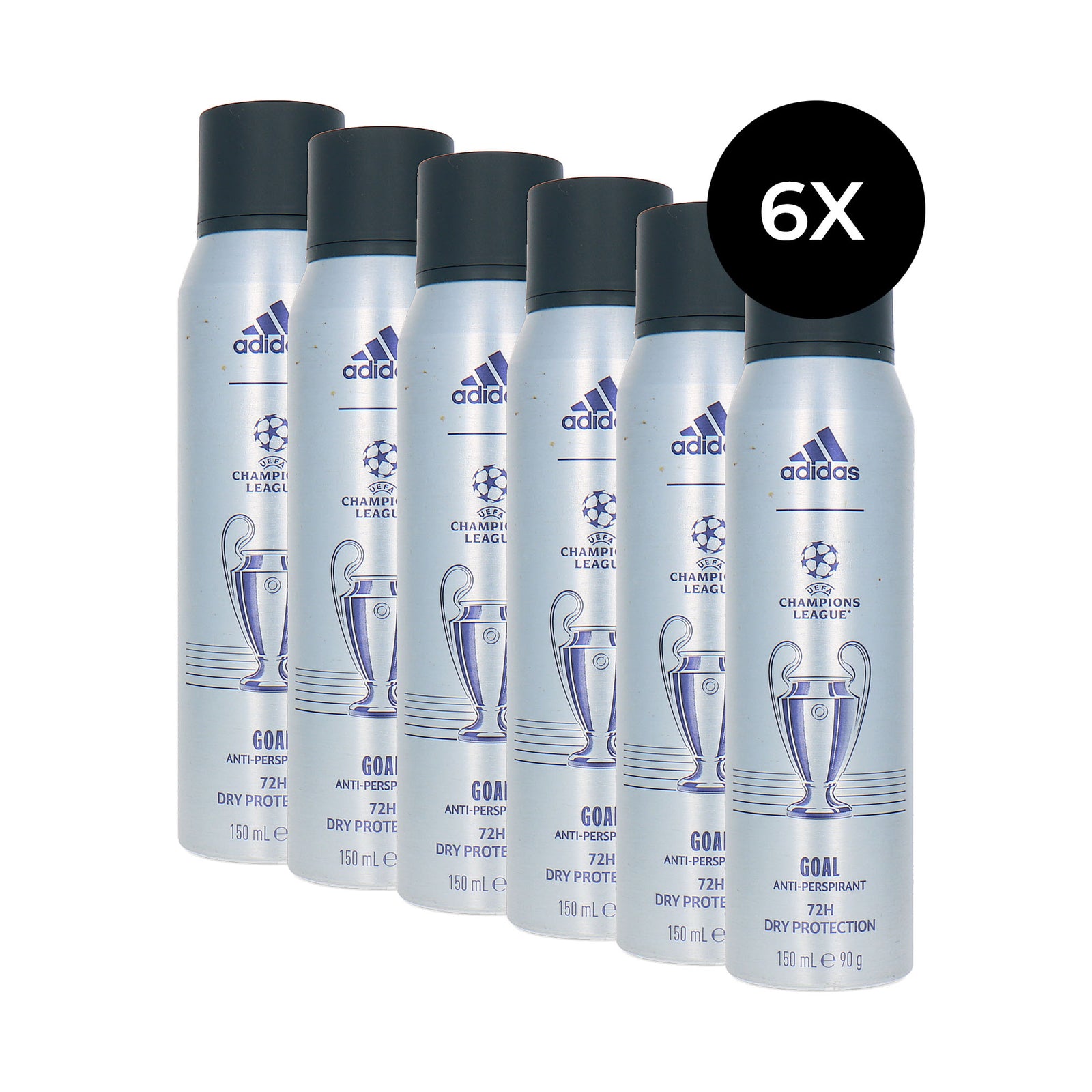 Adidas Goal Silver Anti-Transpirant Deodorant Spray - 6 x 150 ml