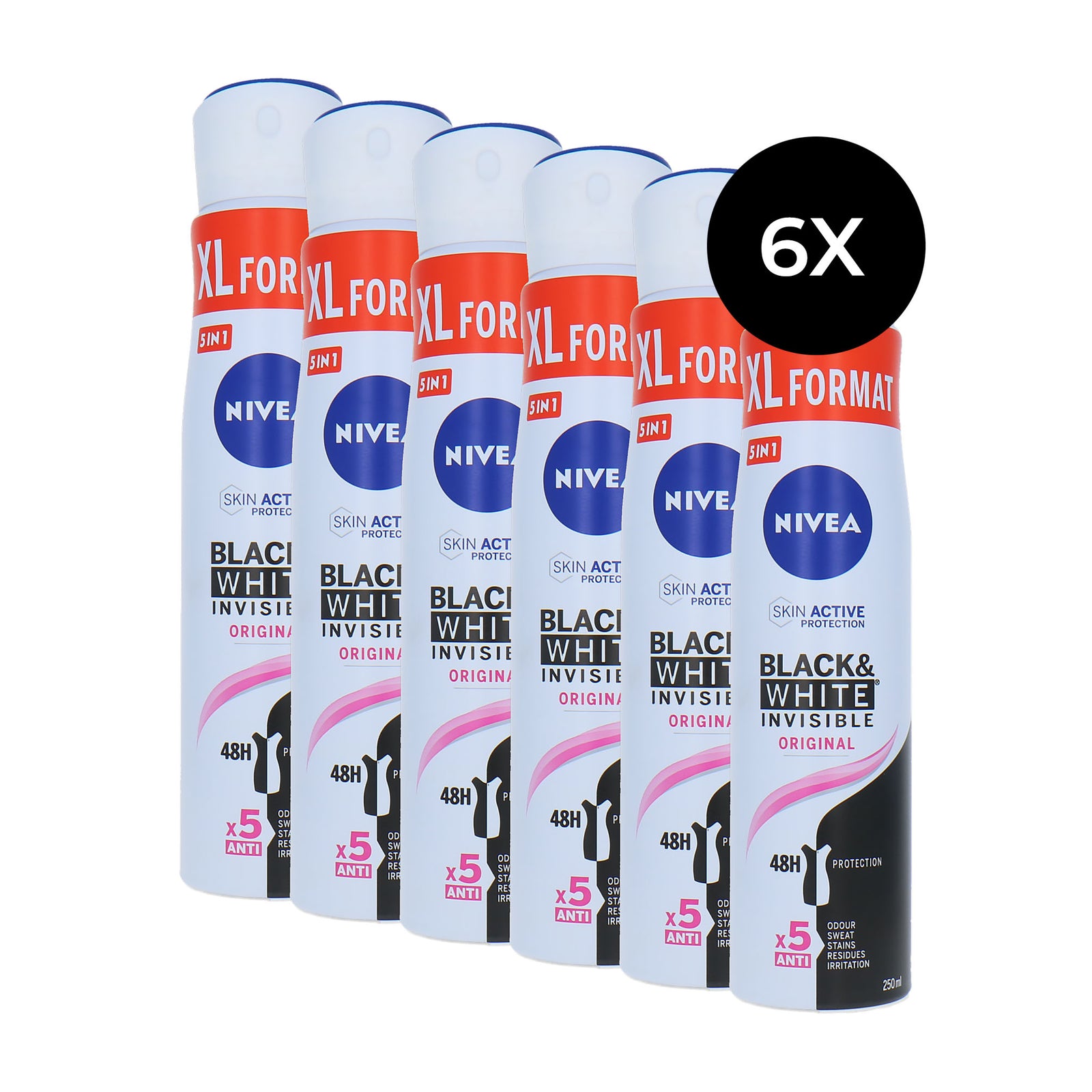 Nivea Black & White Invisible Deodorant Spray XL - 6 x 250 ml