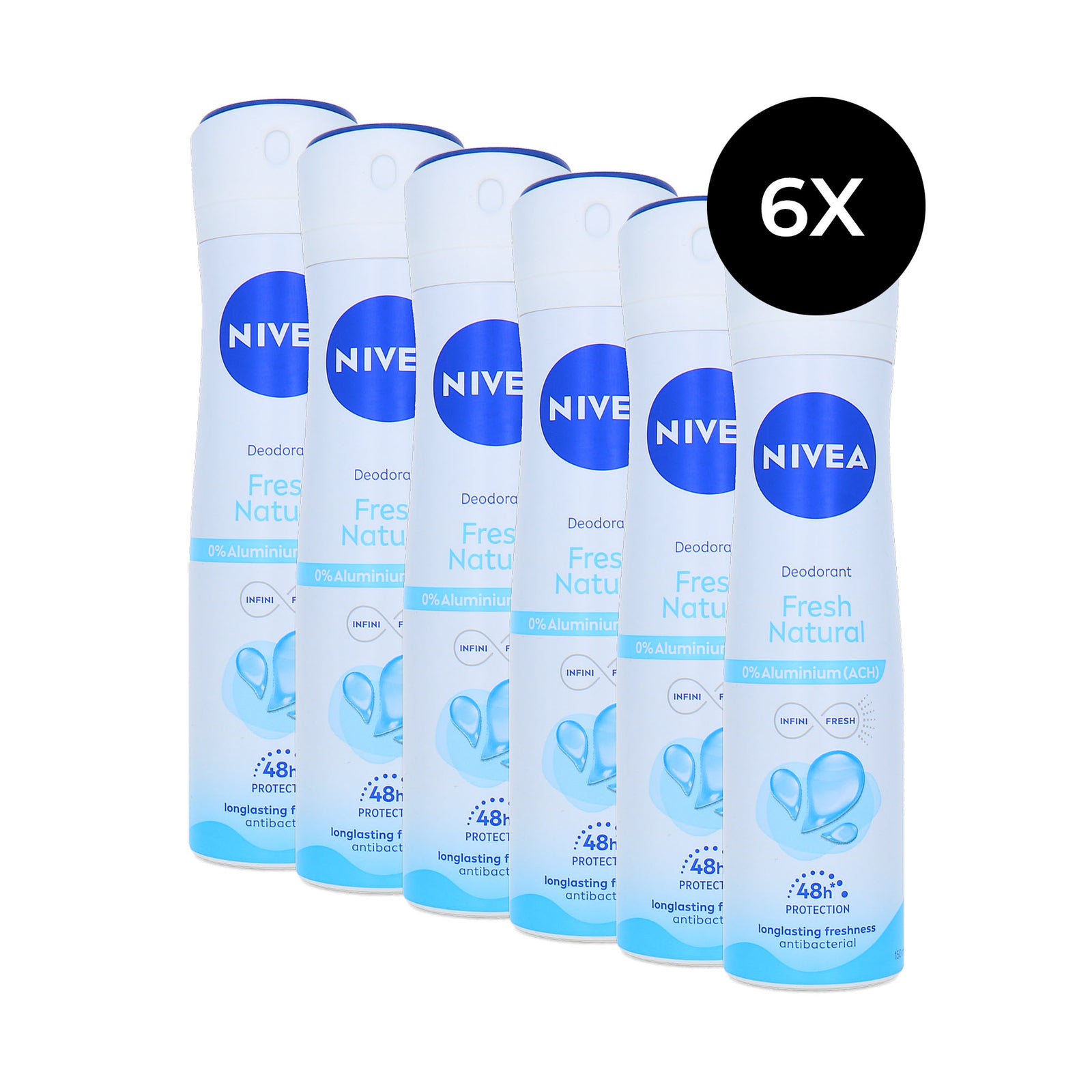 Nivea Fresh Natural 0% Deodorant Spray – 6 x 150 ml