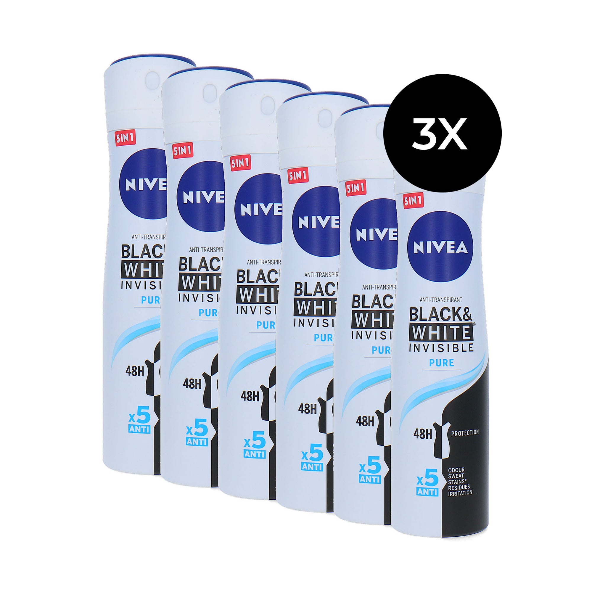 Nivea Black & White Invisible Pure Deodorant Spray - 6 x 150 ml