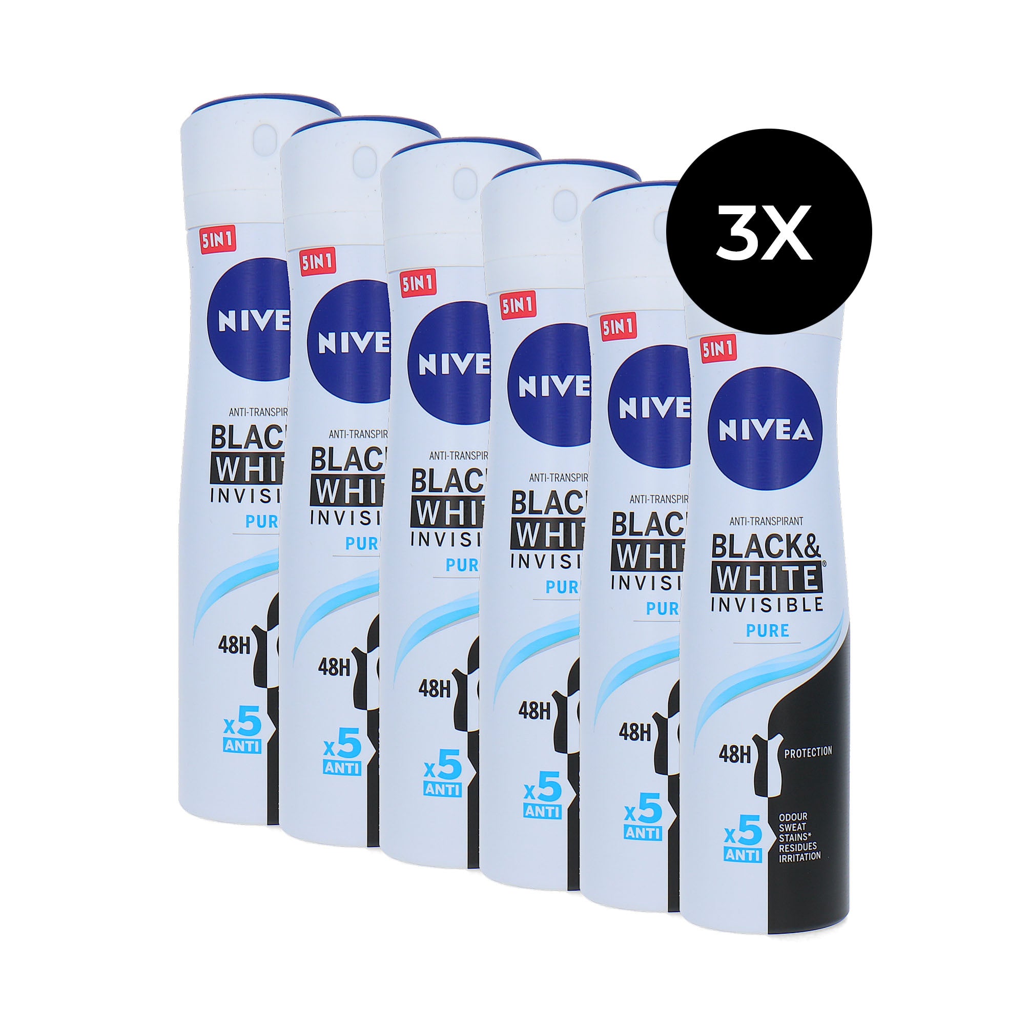 Nivea Black & White Invisible Pure Deodorant Spray - 6 x 150 ml