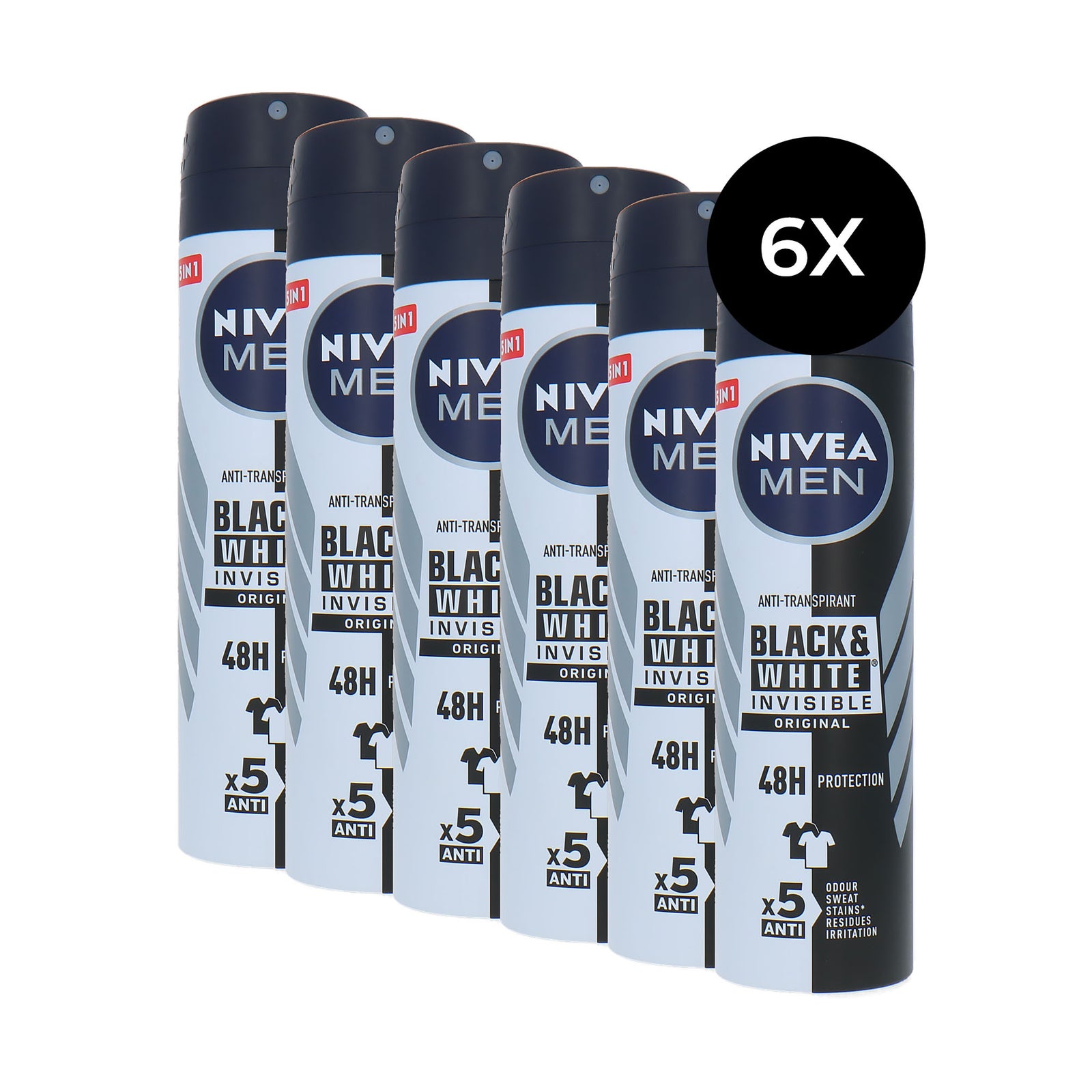 Nivea Men Black & White Invisible Deodorant Spray - 6 x 150 ml