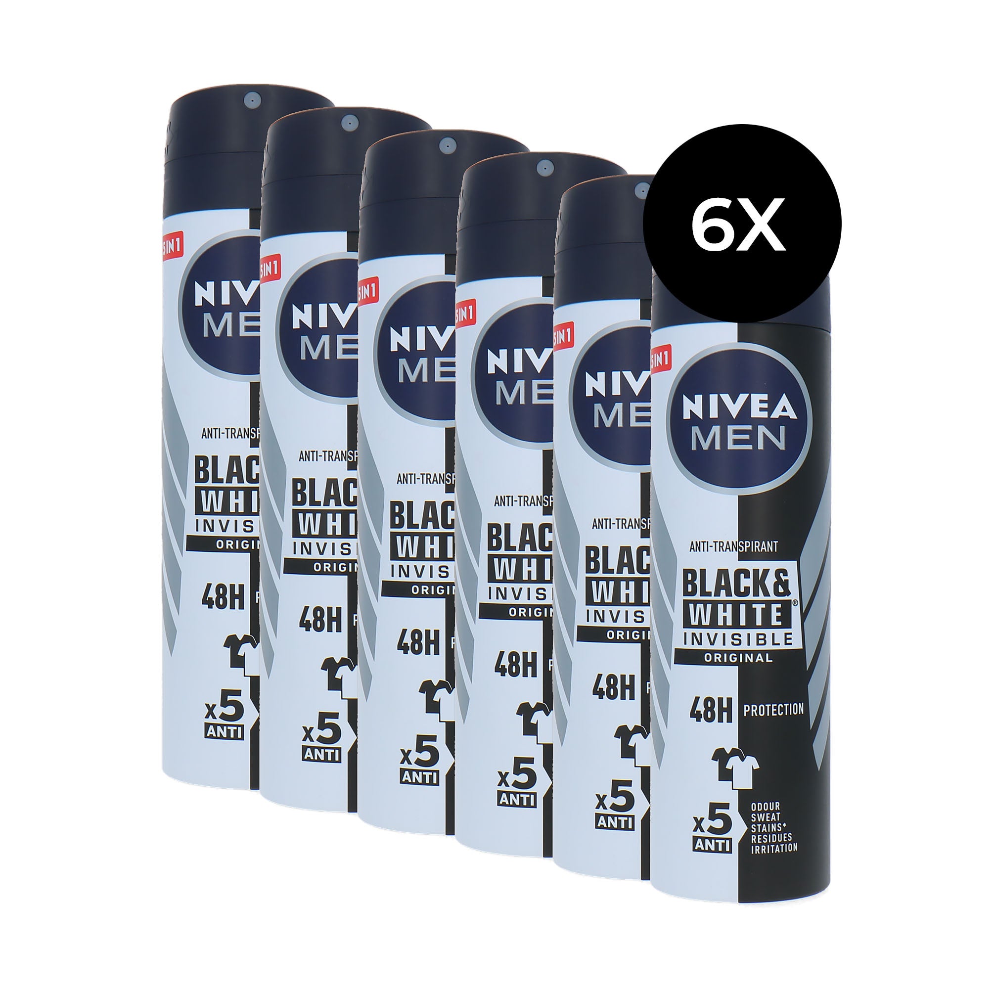 Nivea Men Black & White Invisible Deodorant Spray - 6 x 150 ml