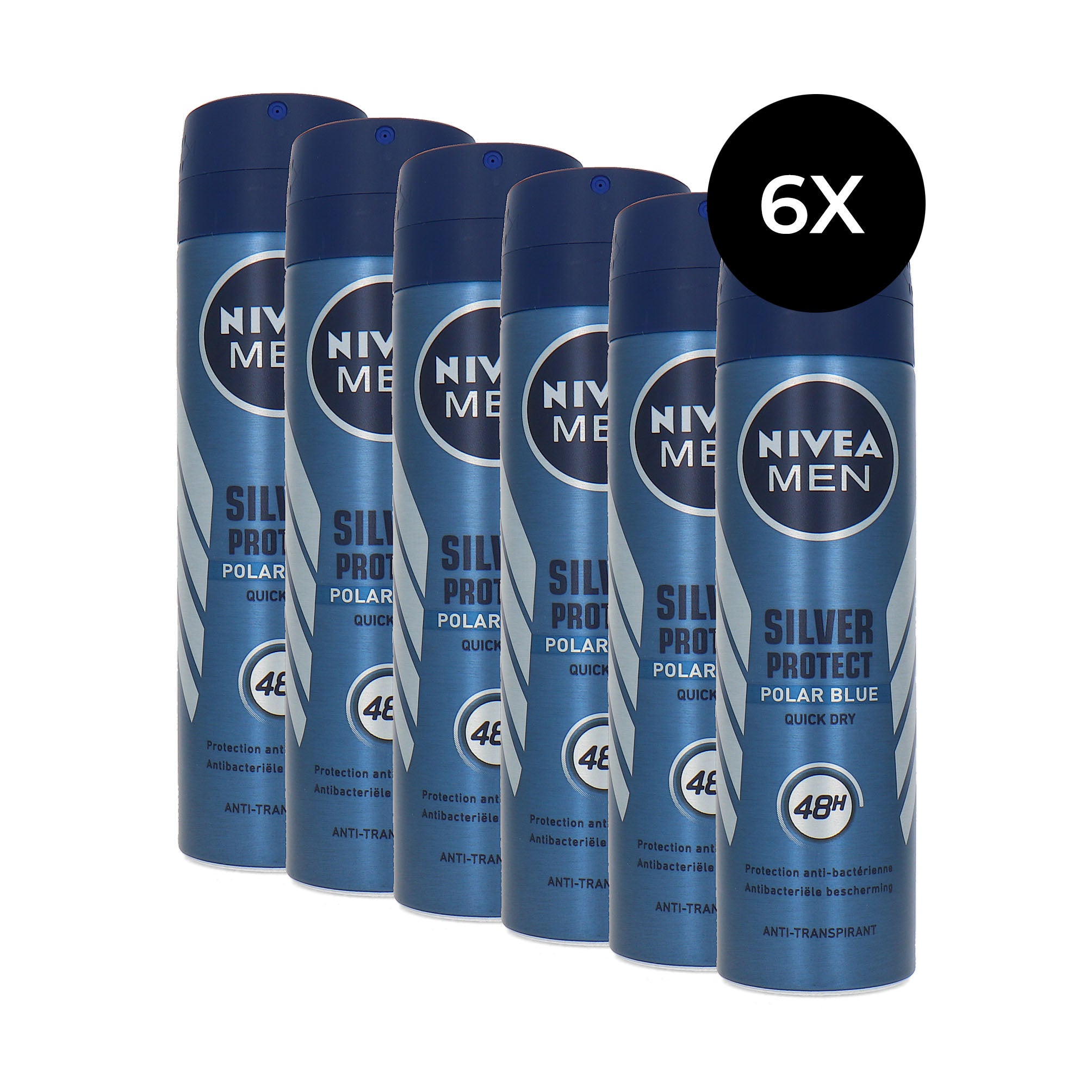 Nivea Men Silver Protect Polar Blue Deodorant Spray - 6 x 150 ml