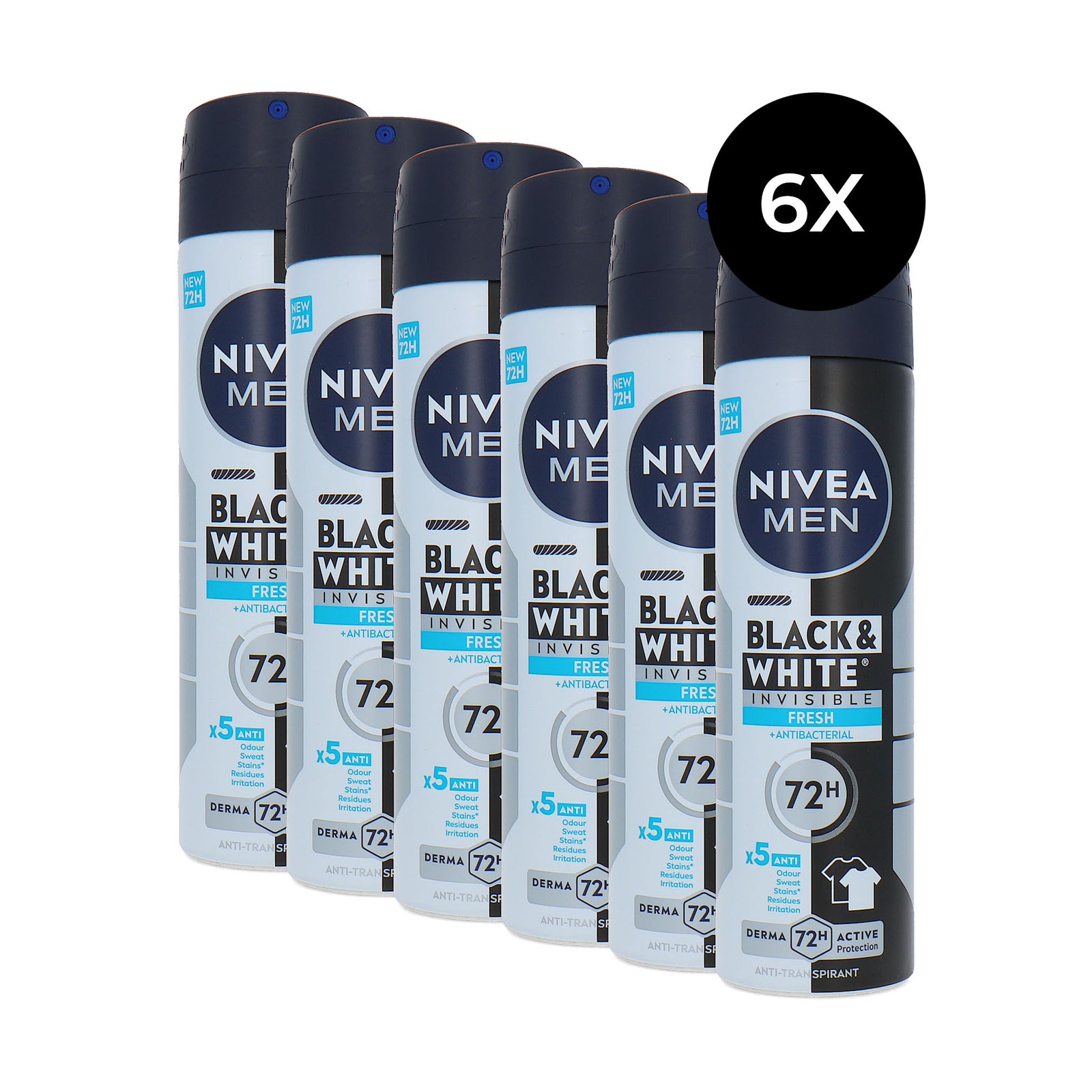 Nivea Men Black & White Invisible Fresh Deospray - 6 x 150 ml