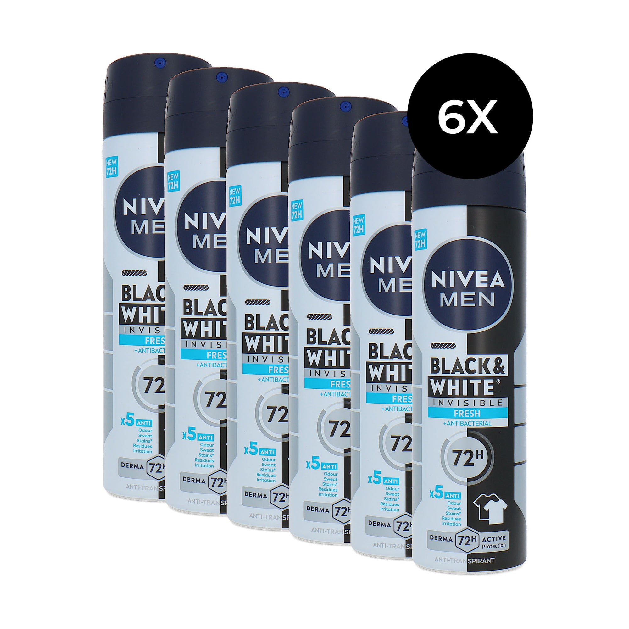 Nivea Men Black & White Invisible Fresh Deodorant Spray - 6 x 150 ml