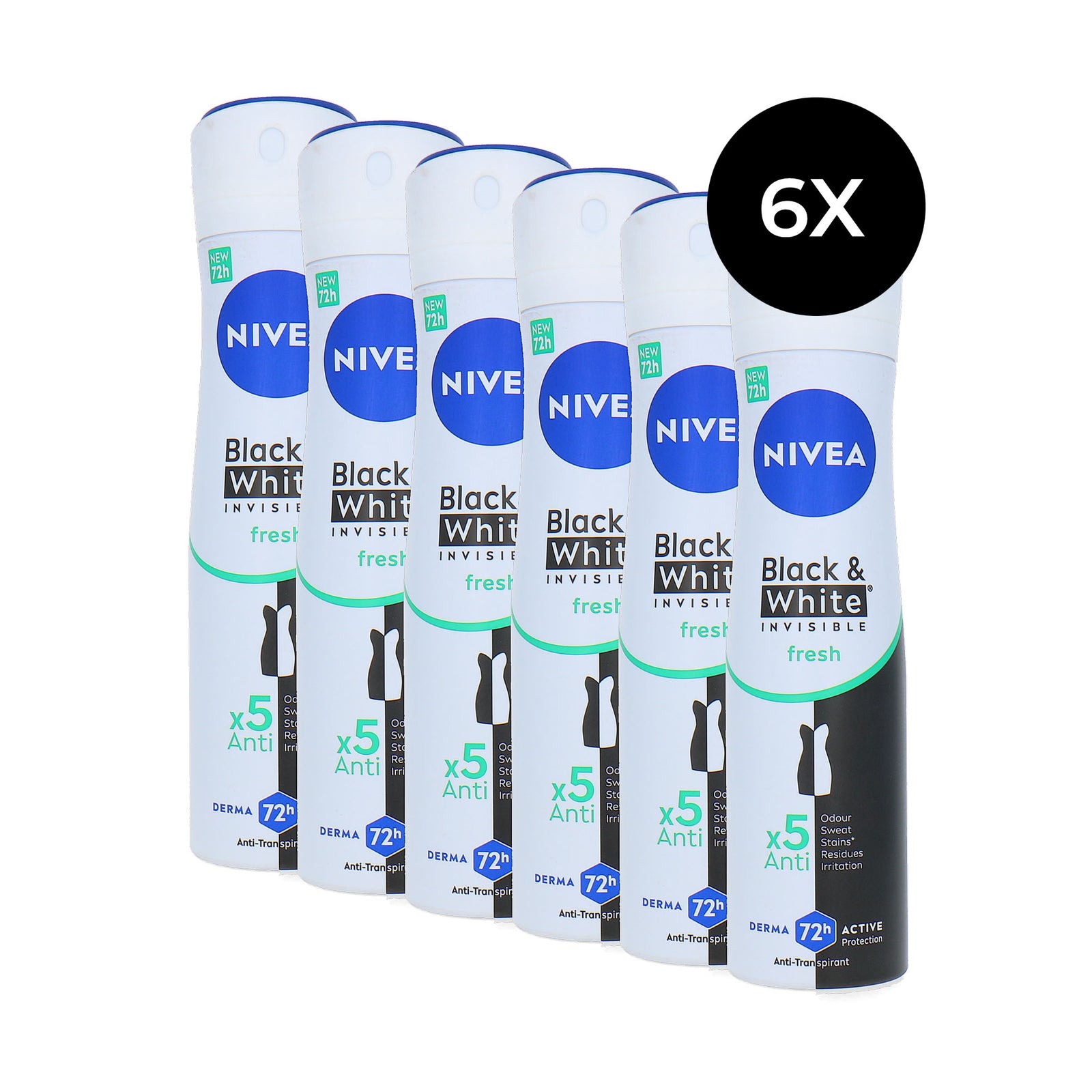 Nivea Black & White Invisible Fresh Deodorant Spray - 6 x 150 ml