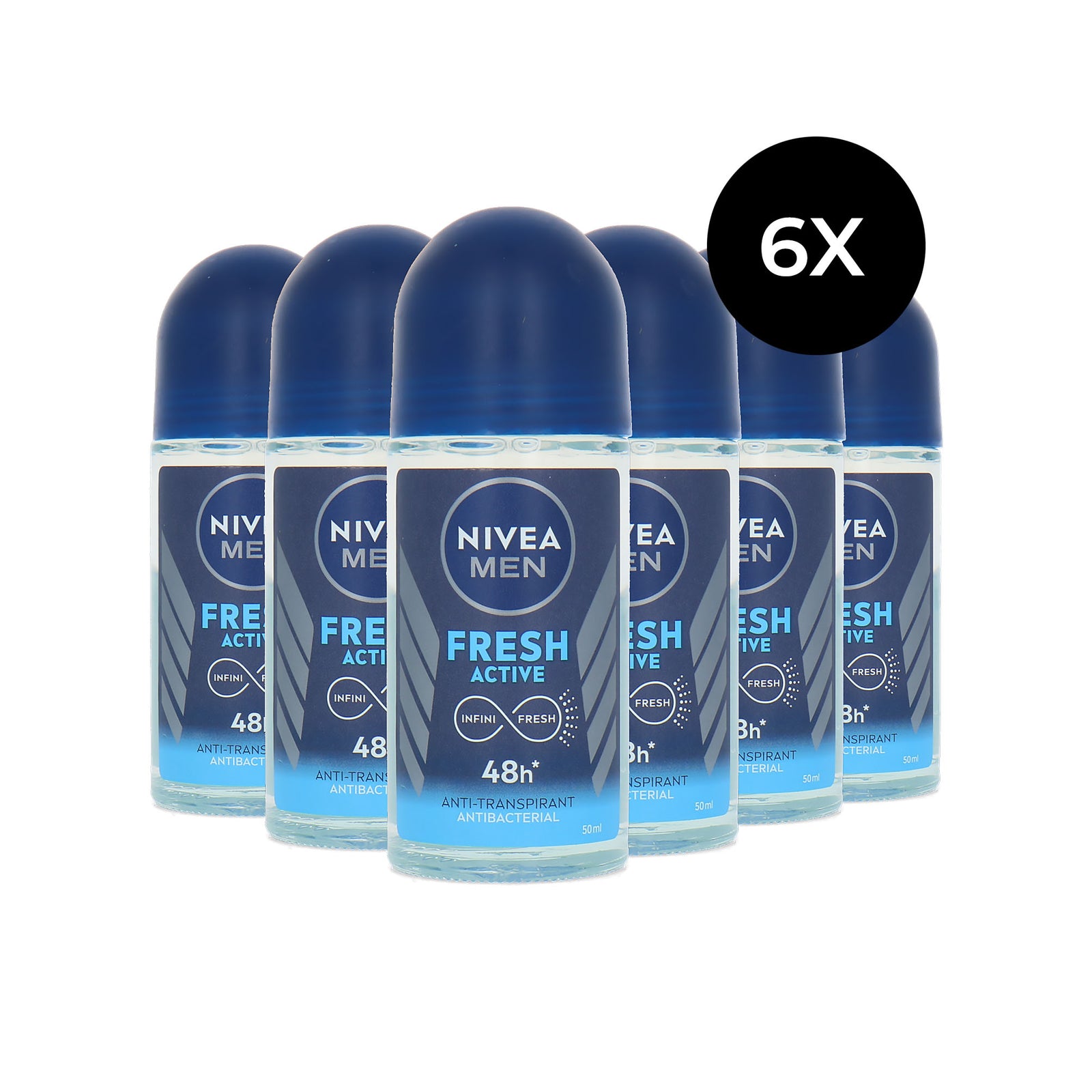 Nivea Men Fresh Active Deo Roller - 6 x 50 ml