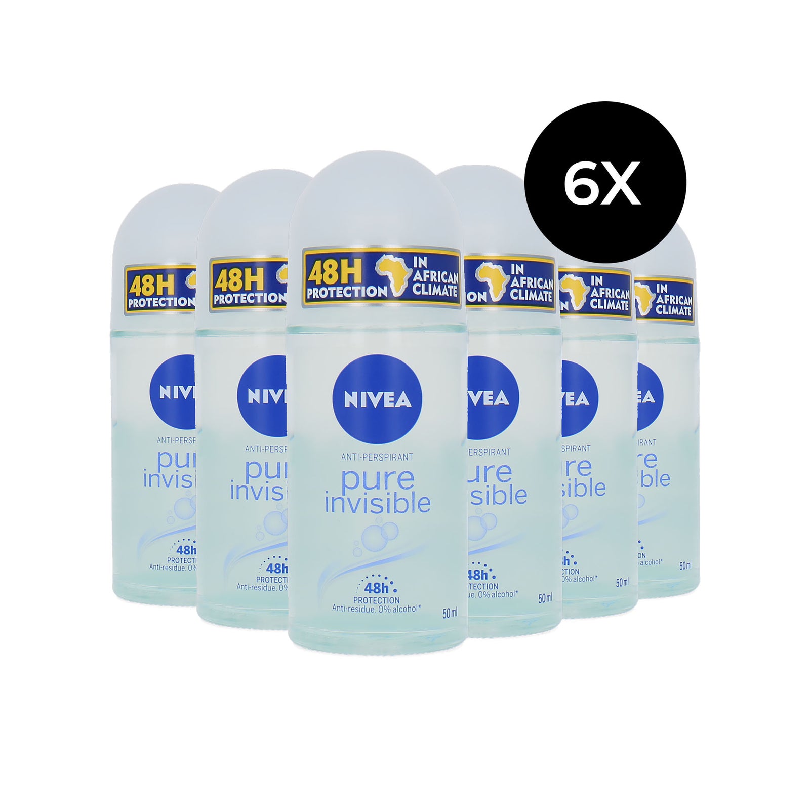 Nivea Pure Invisible Deo Roller - 6 x 50 ml
