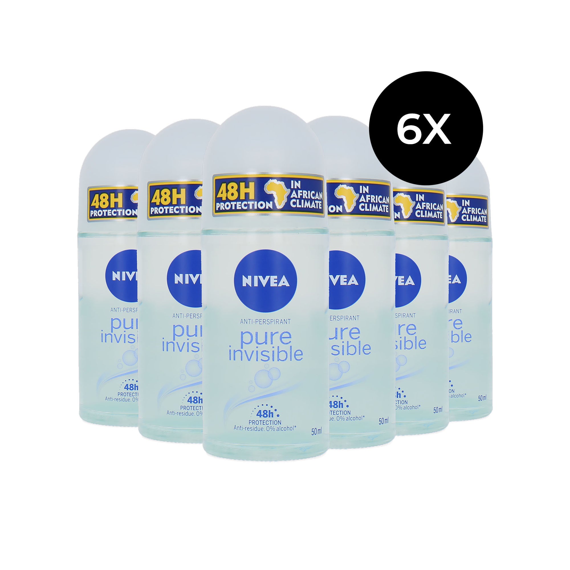 Nivea Pure Invisible Deo Roller - 6 x 50 ml