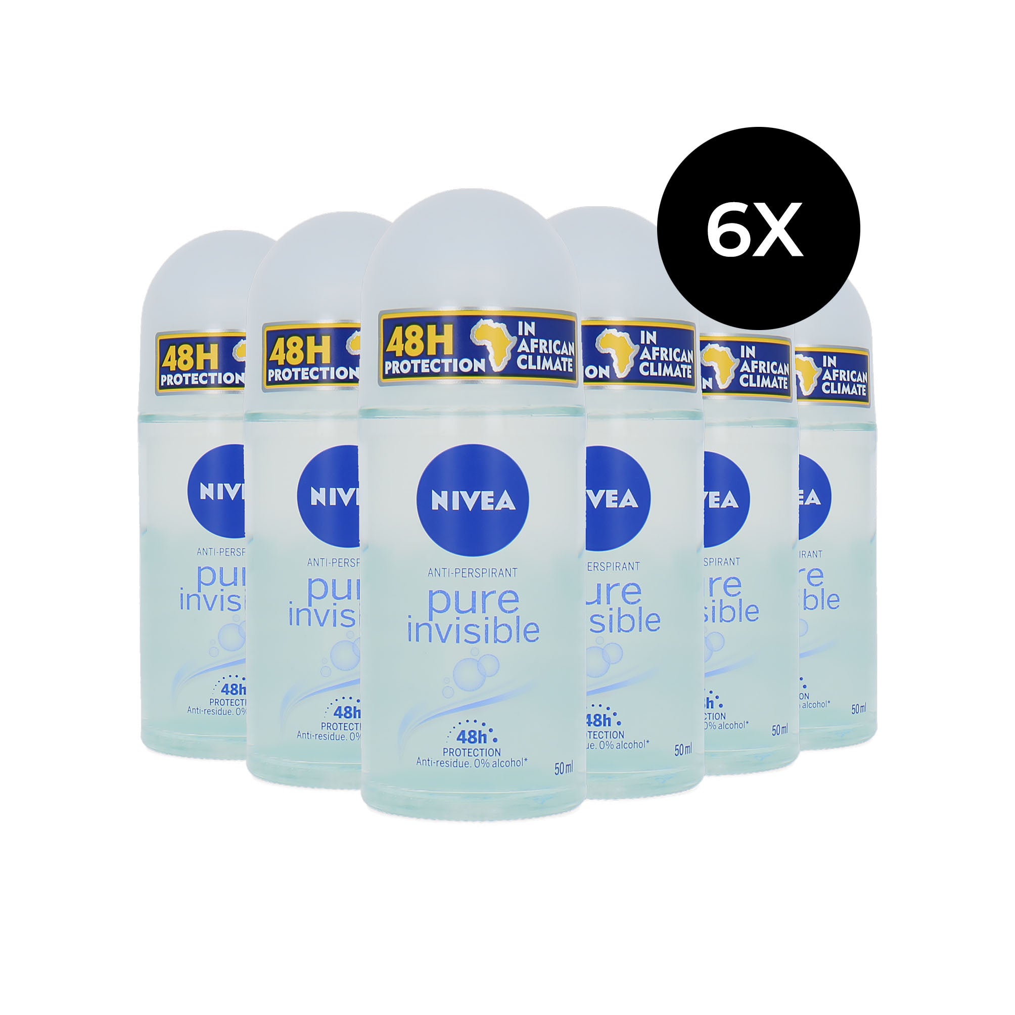 Nivea Pure Invisible Deo Roller - 6 x 50 ml