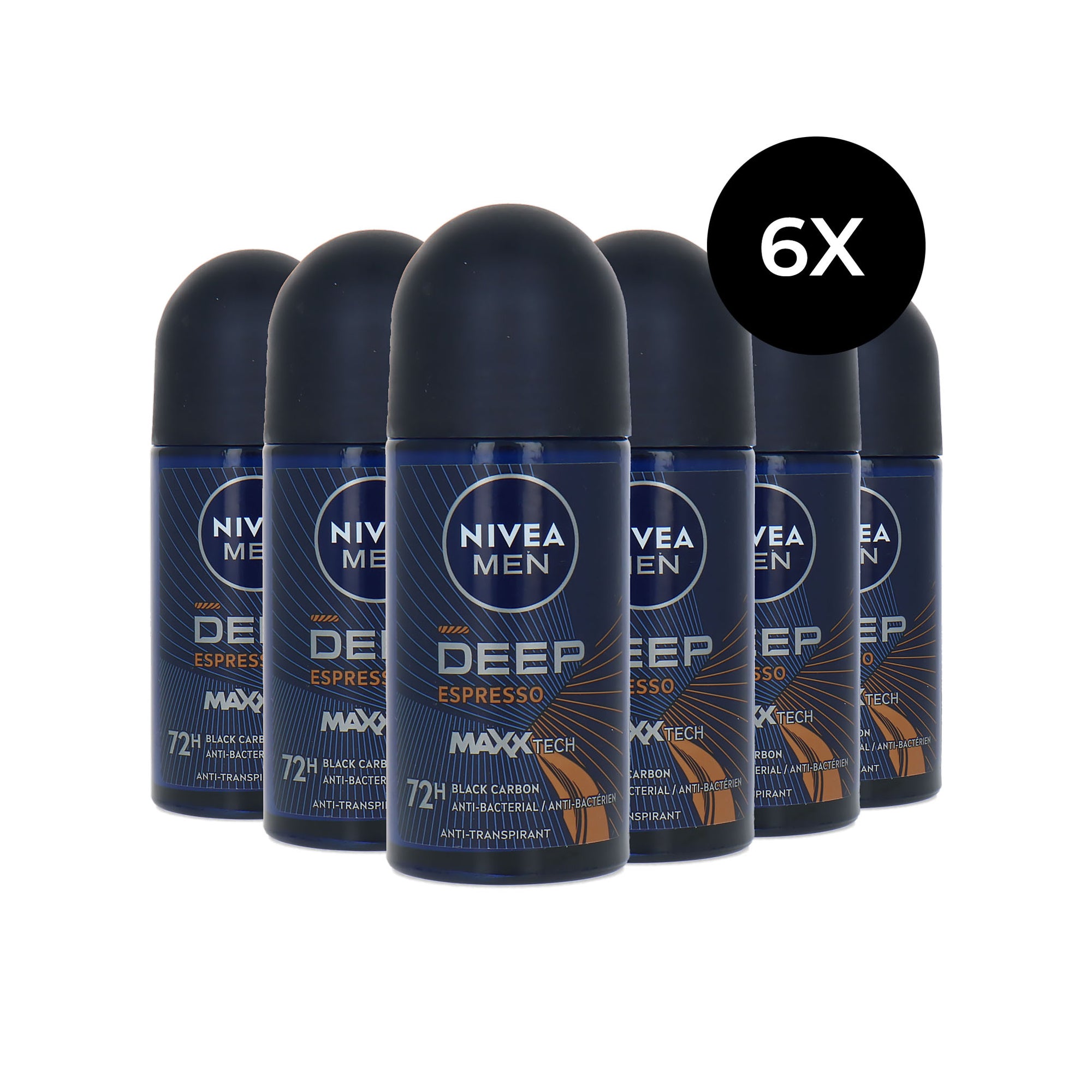 Nivea Men Deep Espresso Deo Roller - 6 x 50 ml