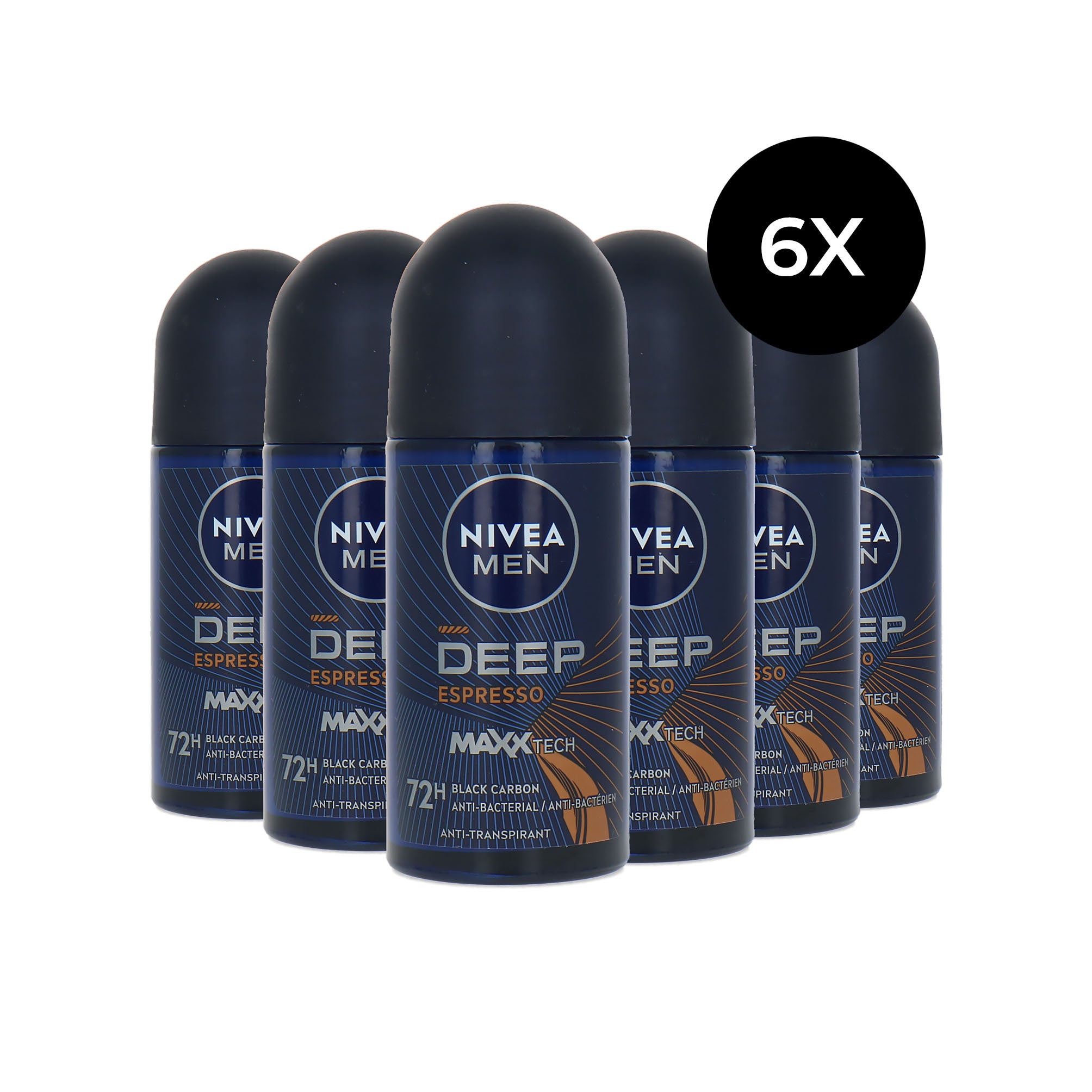 Nivea Men Deep Espresso Deo Roller - 6 x 50 ml