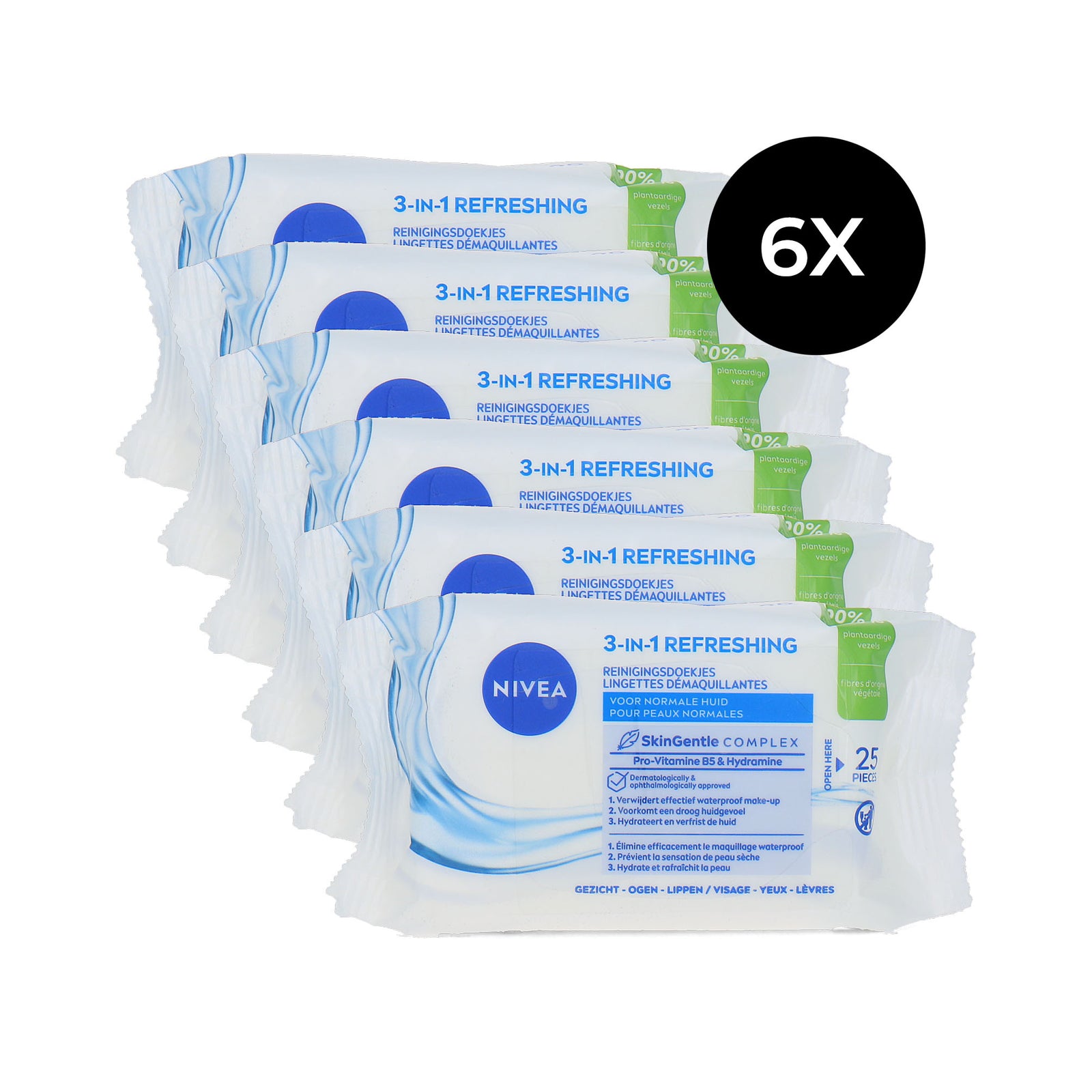 Nivea 3-in1 Caring Wipes - 6 x 25 (voor normale huid)