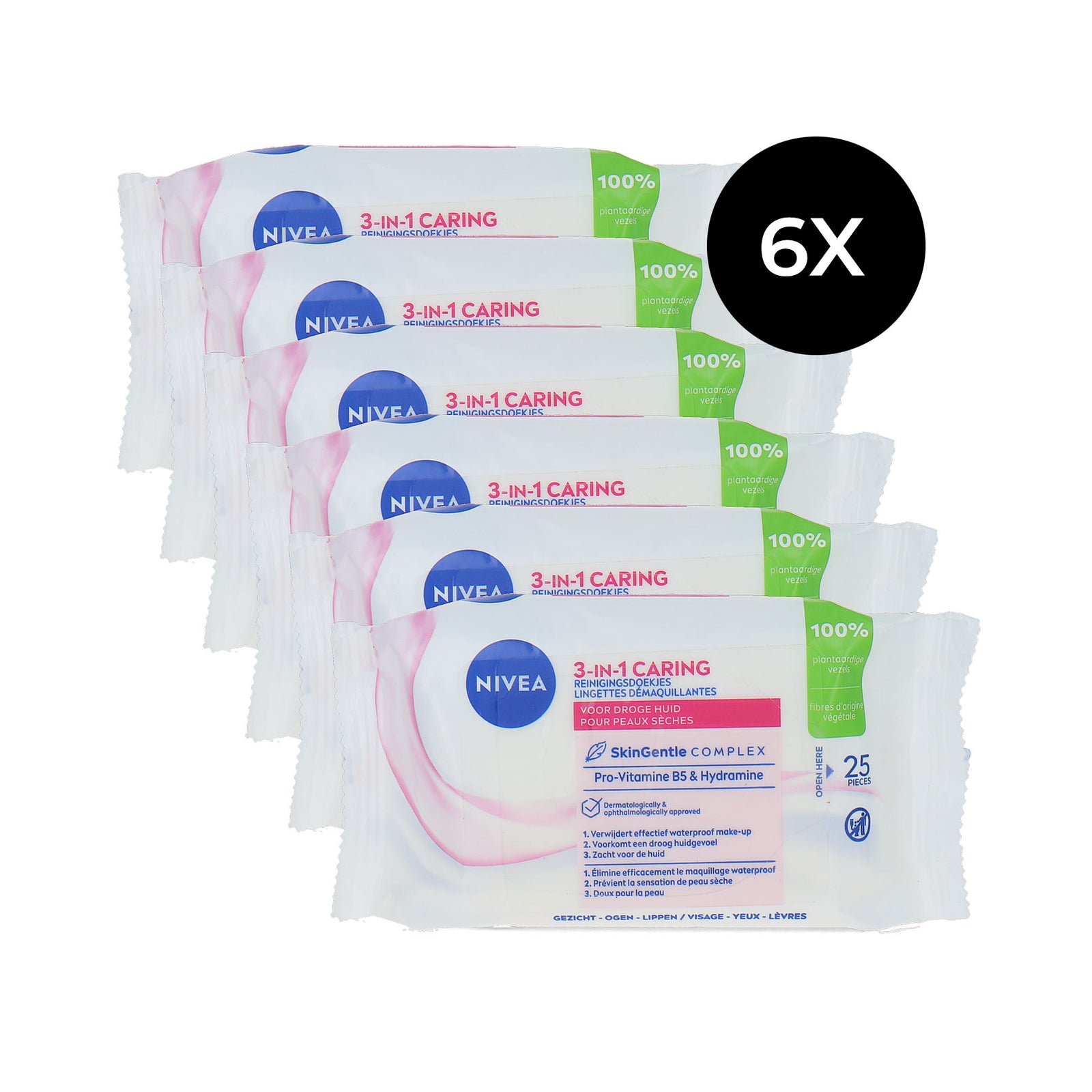 Nivea 3-in1 Caring Wipes - 6 x 25 (voor droge huid)