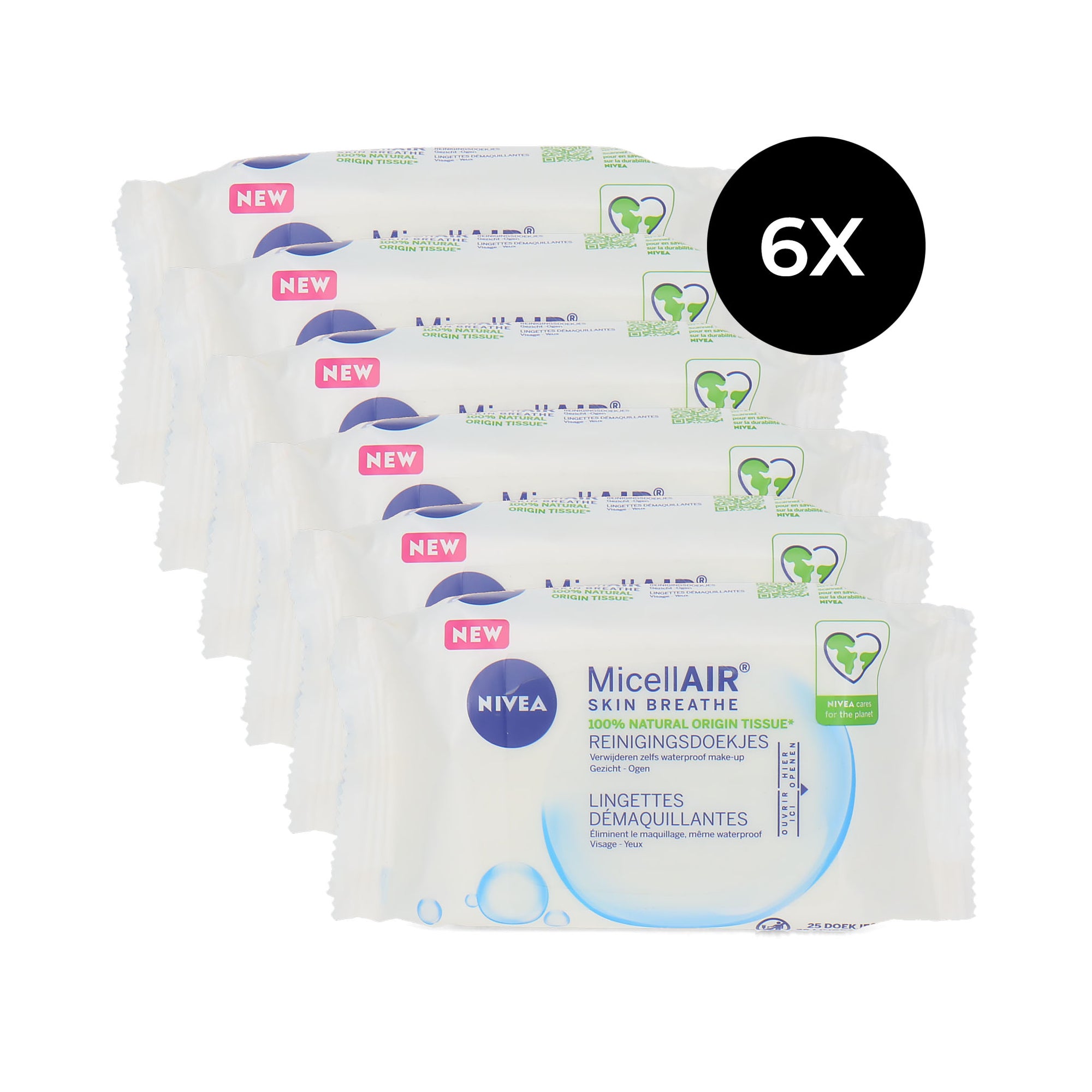 Nivea Skin Breathe Cleaning Wipes - 6 x 25 pieces