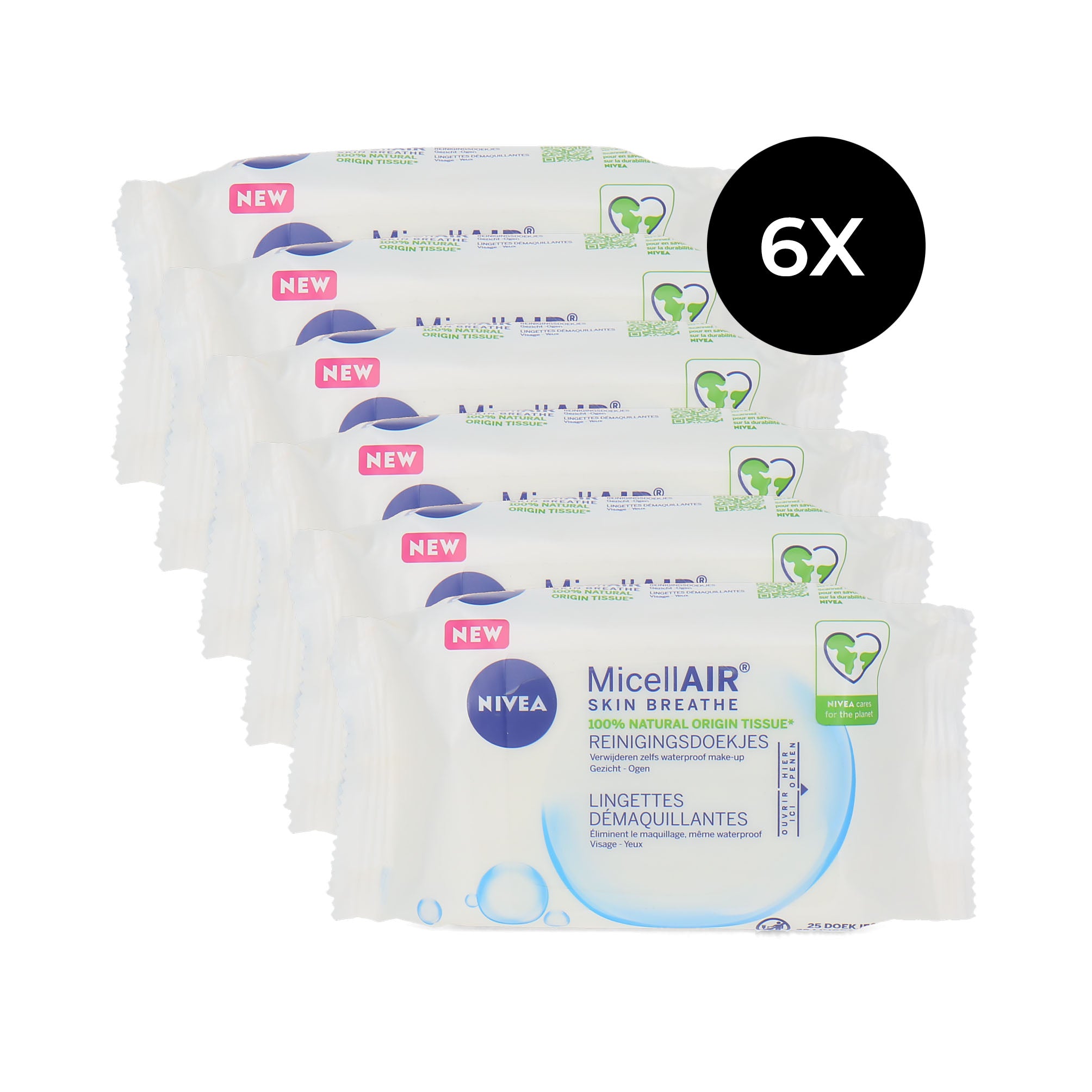 Nivea Skin Breathe Cleaning Wipes - 6 x 25 pieces