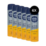 Nivea Men Active Energy Deodorant Spray - 6 x 150 ml