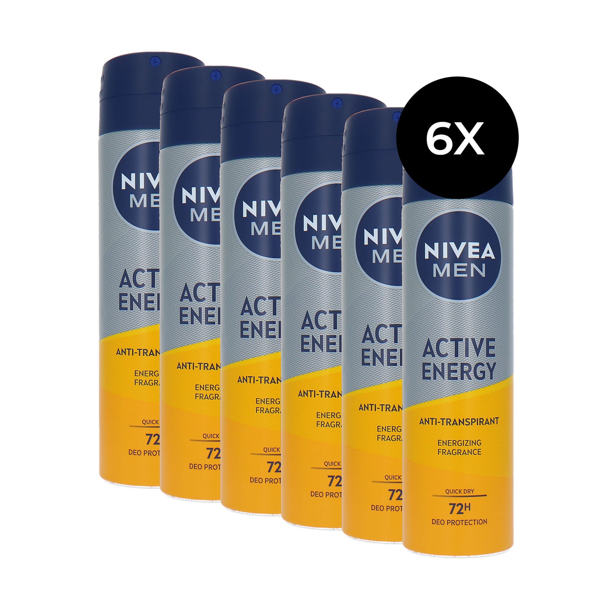 Nivea Men Active Energy Deodorant Spray - 6 x 150 ml