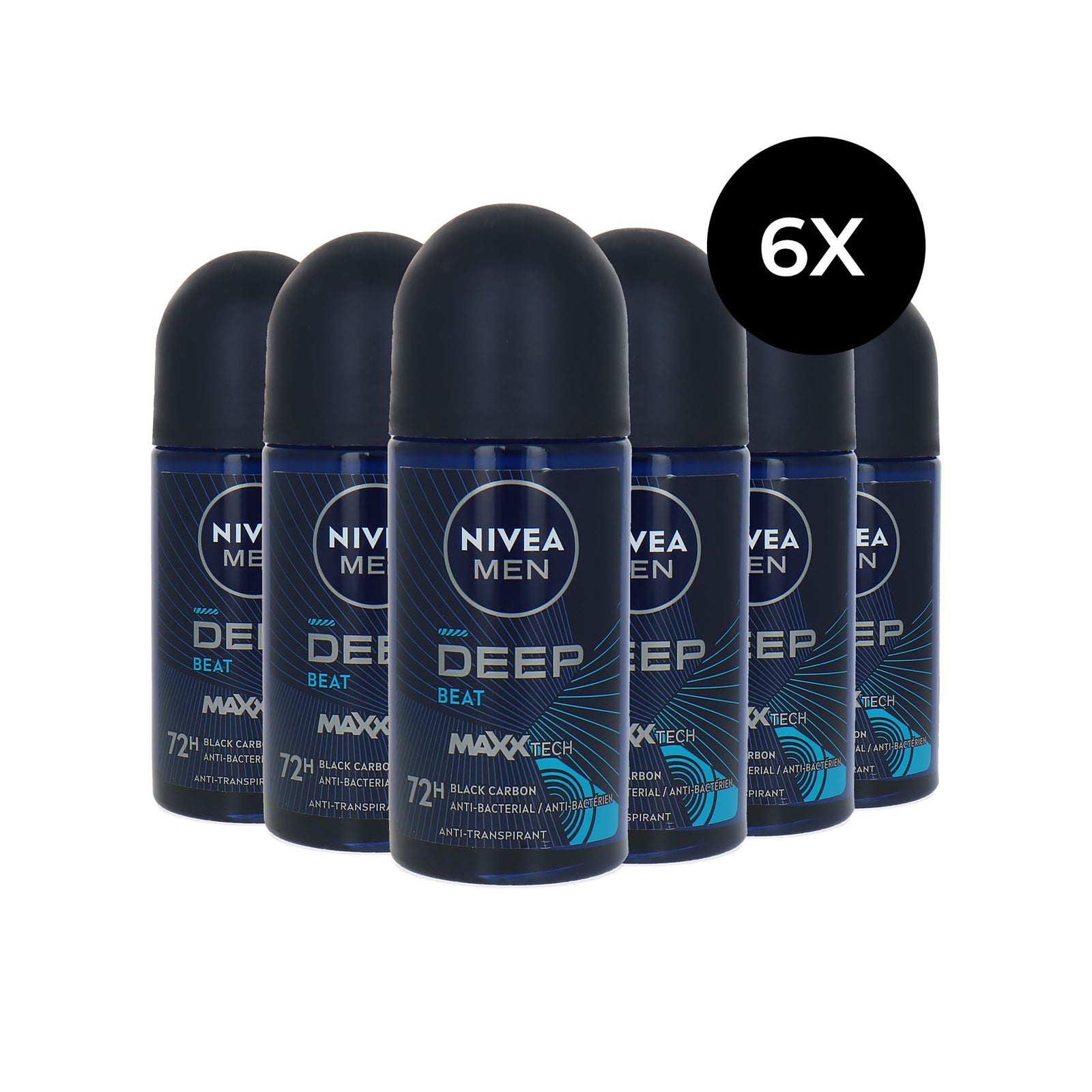 Nivea Men Deep Beat Maxxtech Black Carbon Deo Roller - 6 x 50 ml