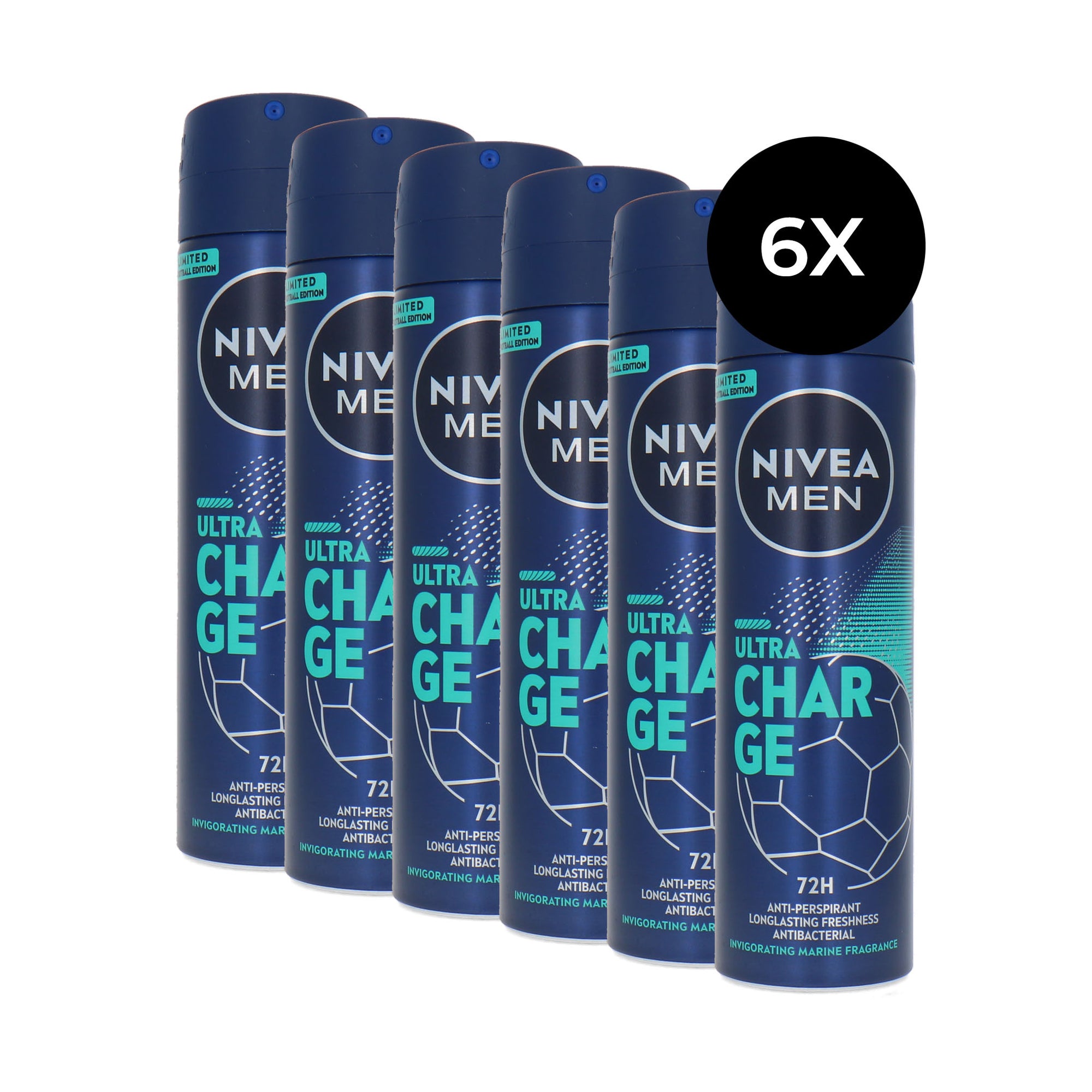 Nivea Men Ultra Charge Deodorant Spray - 6 x 150 ml