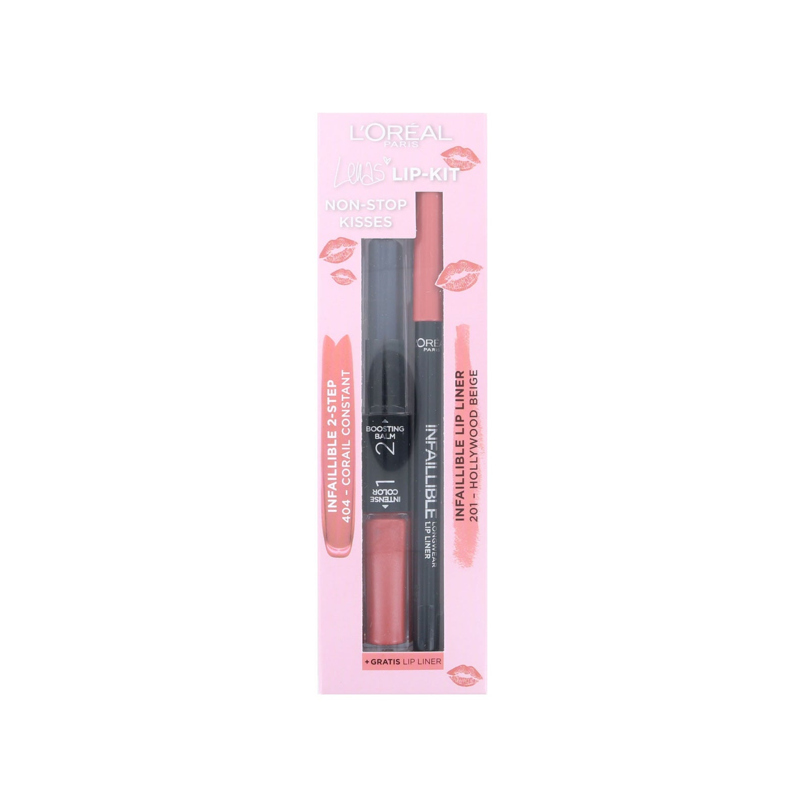 L'Oréal Non-Stop Kisses Lip Kit - 404 Corail Constant - 201 Hollywood Beige (Duitse versie)