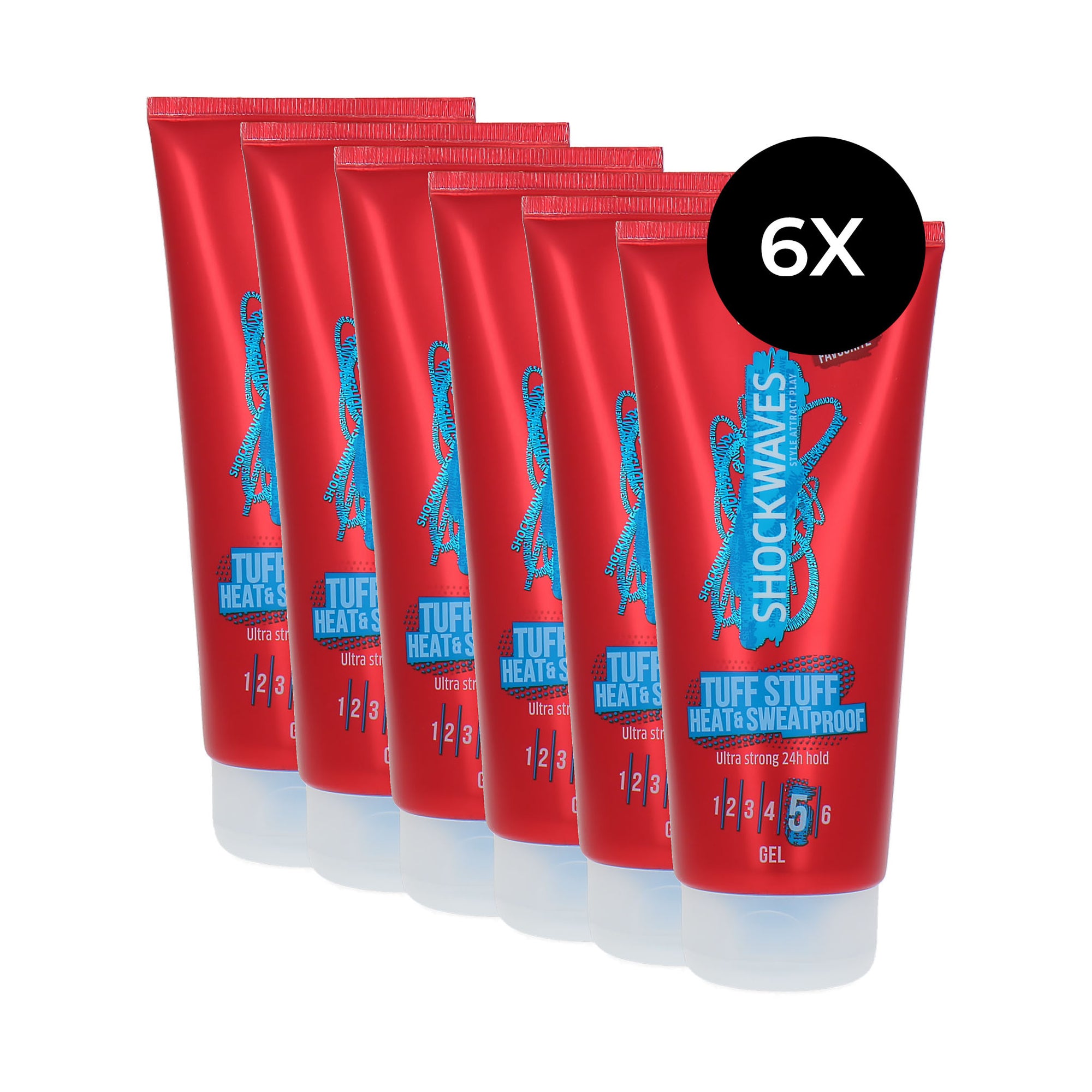 Wella Shockwaves Tuff Stuff Ultra Strong Hold Gel - 6 x 200 ml
