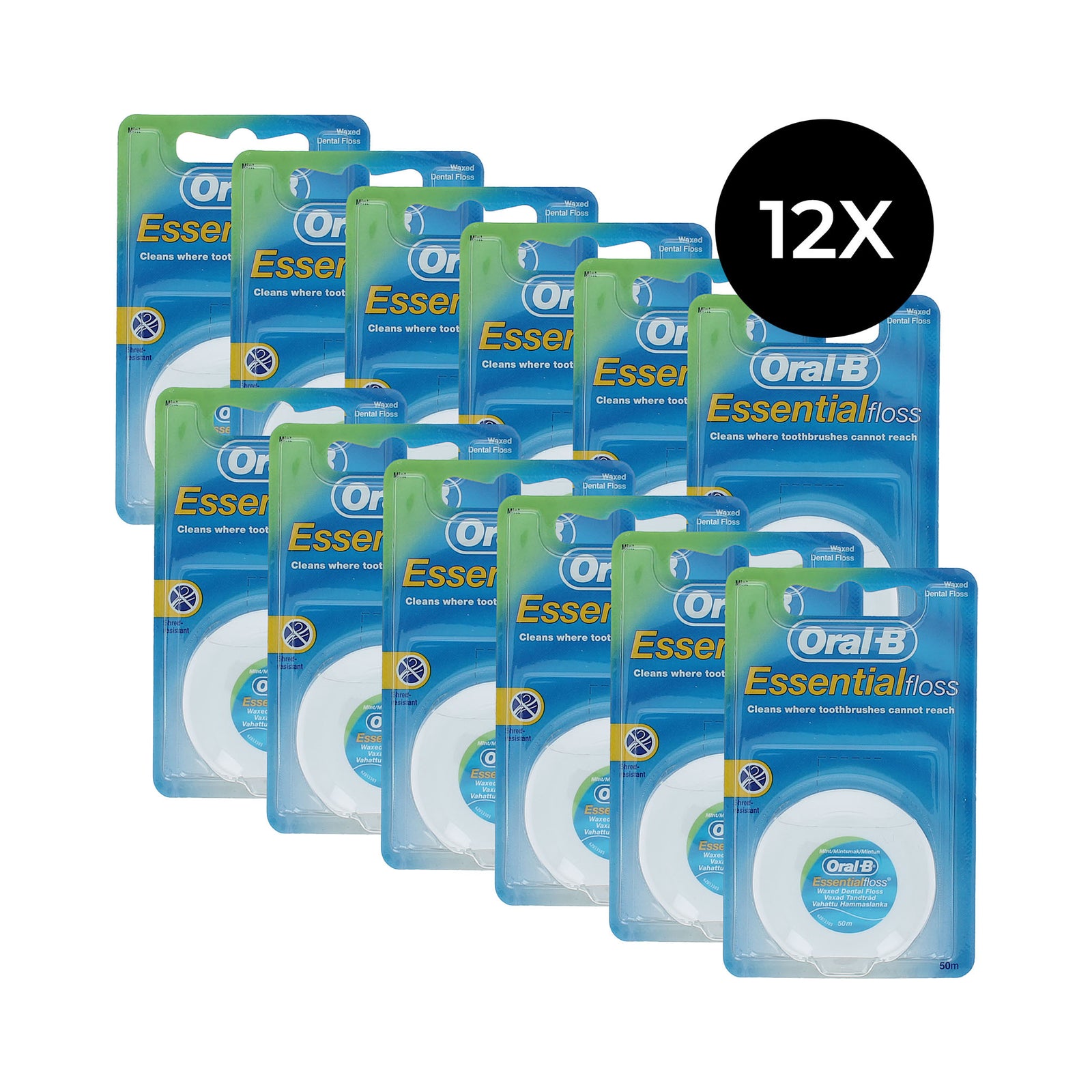 Oral-B Essential Floss Waxed Mint Dental Floss - 12 x 50 m
