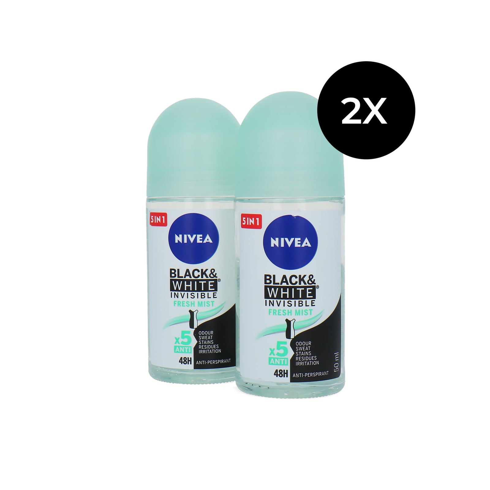 Nivea Black & White Invisible Roll'on Deo Fresh Mist - 2 x 50 ml