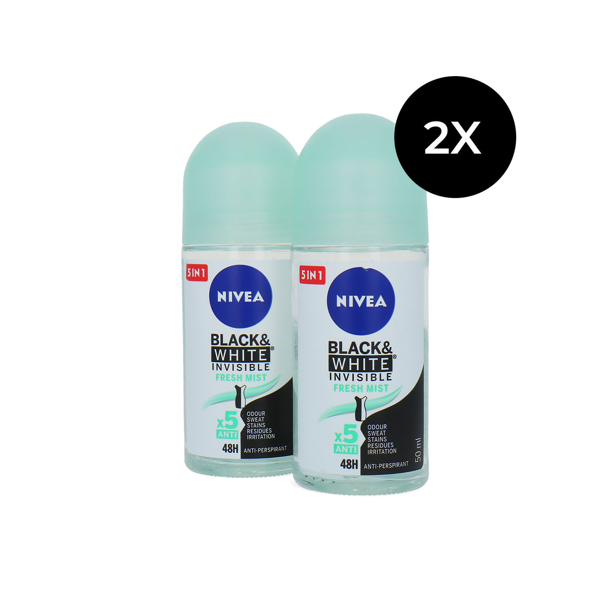 Nivea Black & White Invisible Roll'on Deo Fresh Mist - 2 x 50 ml